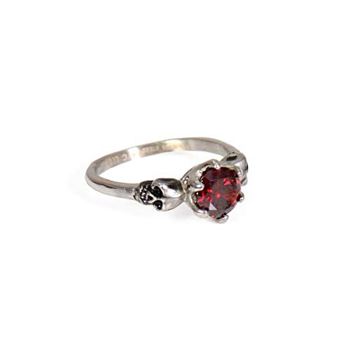 Hot Leathers Red Stone Skull Ring for Men - Gothic Punk Jewelry, Stainless Steel Adjustable Band - Perfect for Halloween, Rock Concerts & Biker Fashion