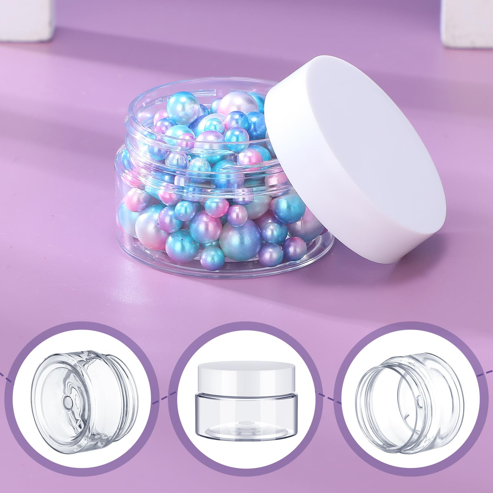 SATINIOR 100-Pack 1 oz Clear Plastic Jars with White Lids - Small Wide Mouth Containers for Lotion, Cream, Body Butter, Rhinestones & Travel Storage - Perfect for DIY Crafts, Beauty Products & Organizing Small Items