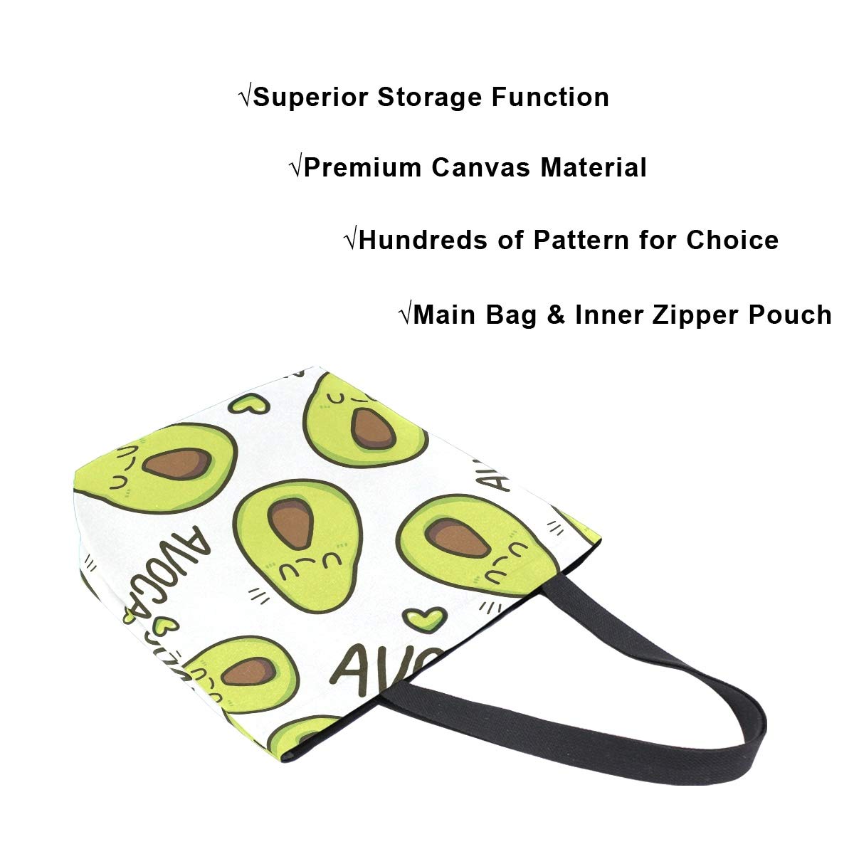 Eco-Friendly Avocado Print Canvas Tote Bag - Reusable Grocery Shopping Bag with Sturdy Handles - Perfect for Farmers Market, Beach Trips & Daily Errands
