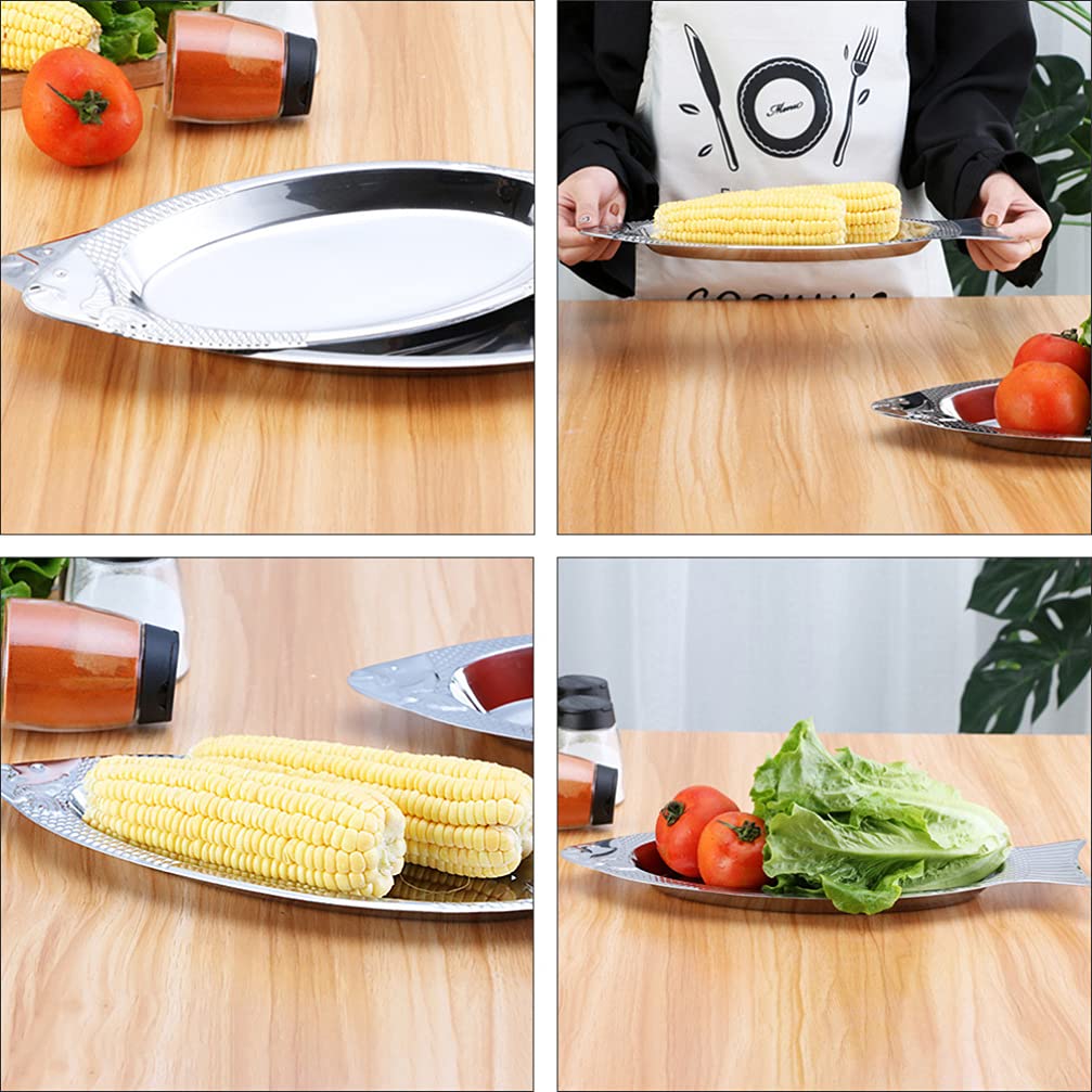 Premium Stainless Steel Fish-Shaped Serving Platter - 34cm Elegant Steamed Fish Plate, Appetizer Tray for Home, Restaurant & Kitchen Use - Perfect for Seafood Dishes, Party Snacks & Buffet Serving