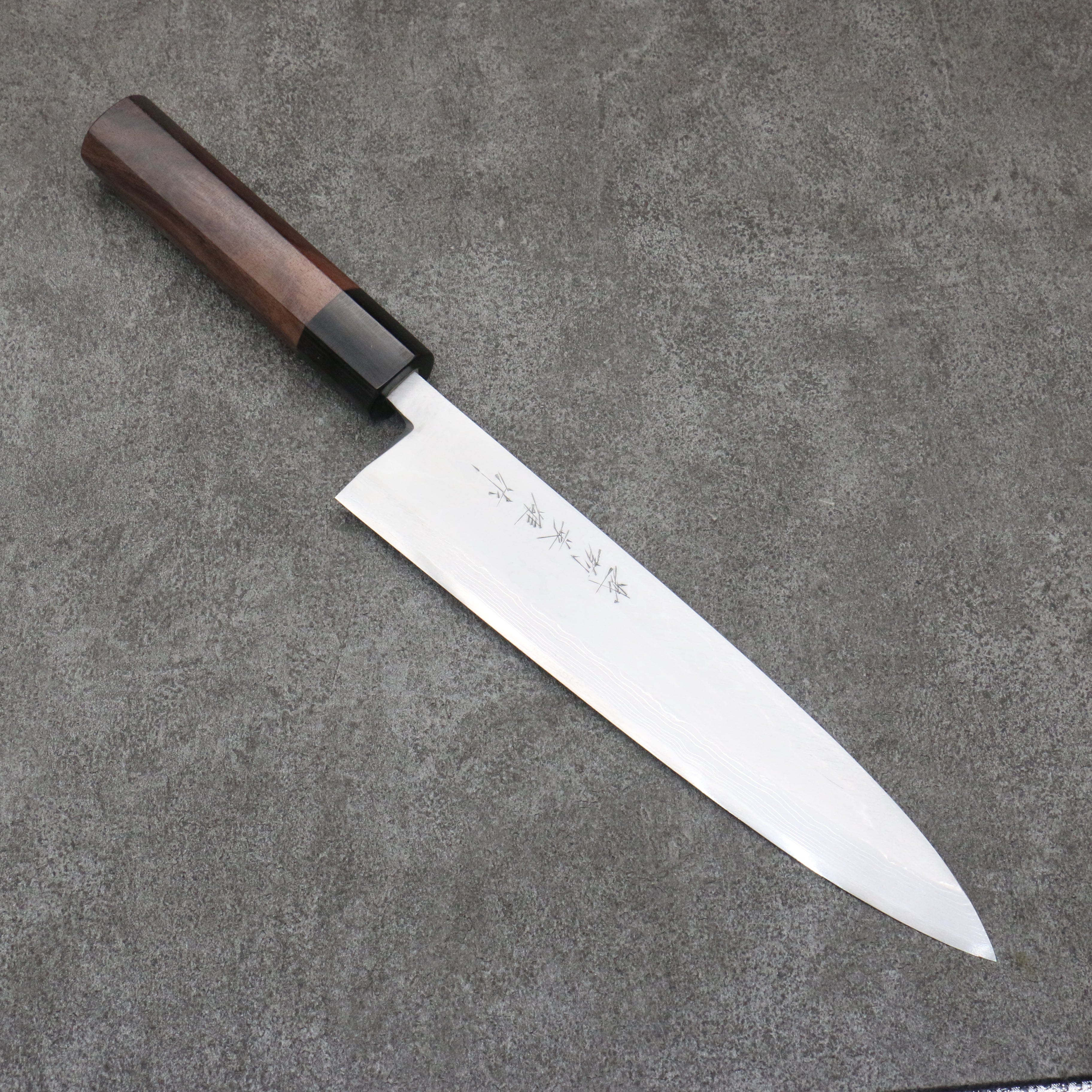 Premium Hideo Kitaoka White Steel No.2 Damascus Mioroshi Deba Knife 240mm - Japanese Chef Knife with Ebony Handle - Perfect for Sushi, Fish Filleting & Professional Kitchen Use