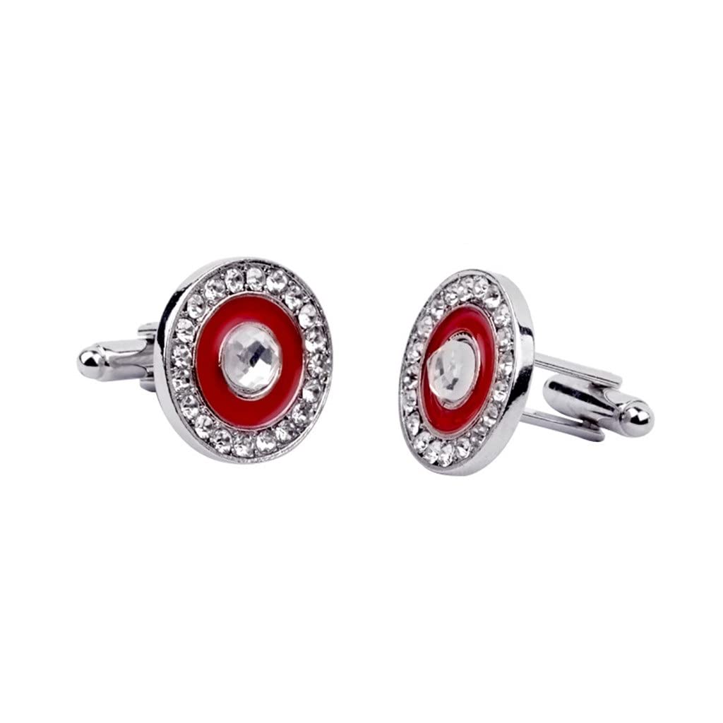 Stylish Round Crystal Rhinestone Enamel Cufflinks for Men - Wedding, Prom & Formal Dress Shirt Accessories (Silver, One Size) - Perfect for Business Meetings, Gala Events & Special Occasions