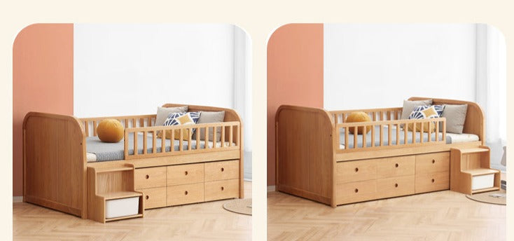 Solid Oak Wood Multi-Function Storage Bed with Wide Underbed Drawers - Perfect for Bedroom Organization & Small Space Living