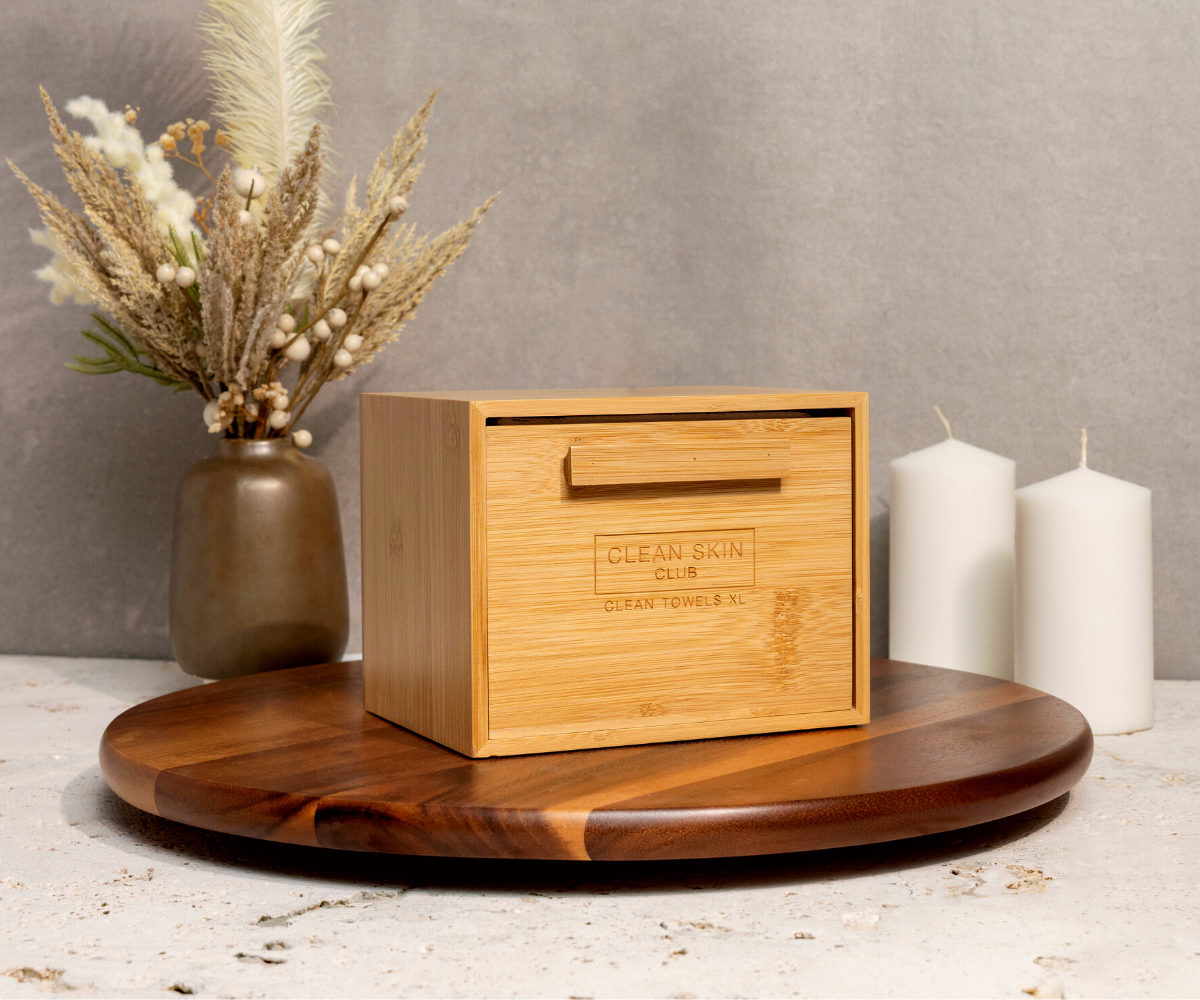 Clean Skin Club Luxe Bamboo Box with Drawer - Eco-Friendly Skincare Storage Organizer for Bathroom Vanity & Makeup Counter - Perfect for Storing Beauty Products & Cosmetics