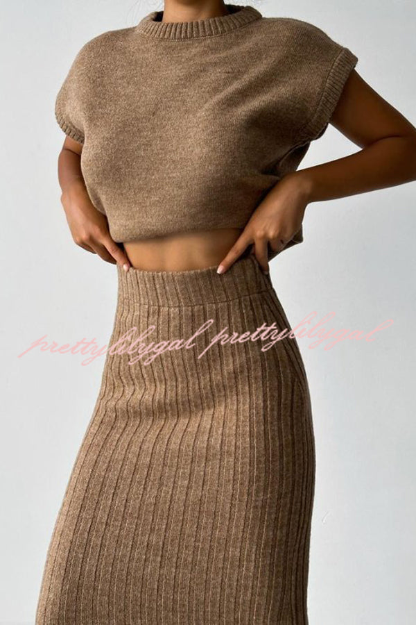 Triko Knit Short Sleeve Sweater & Stretch Ribbed Midi Skirt Set for Women | Casual Outfit for Spring & Fall | Perfect for Office, Date Night & Weekend Brunch