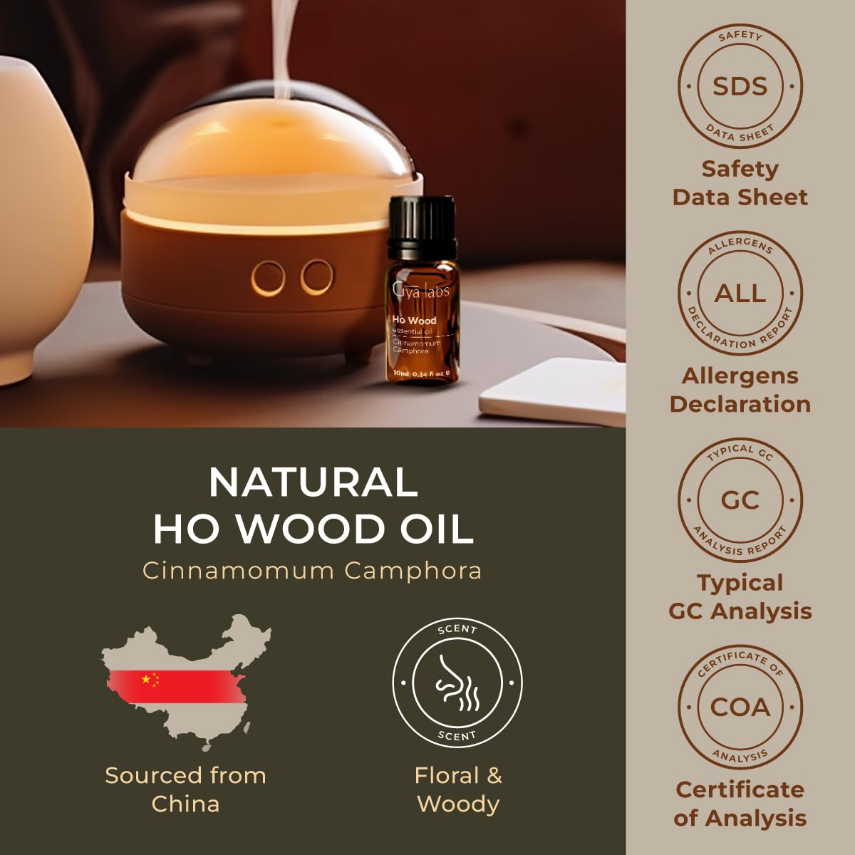 Gya Labs 100% Pure Natural Ho Wood Essential Oil - 0.34 Fl Oz for Diffuser, Aromatherapy, Skin Care & Candle Making - Earthy Floral Scent for Relaxation, Stress Relief & Home Fragrance