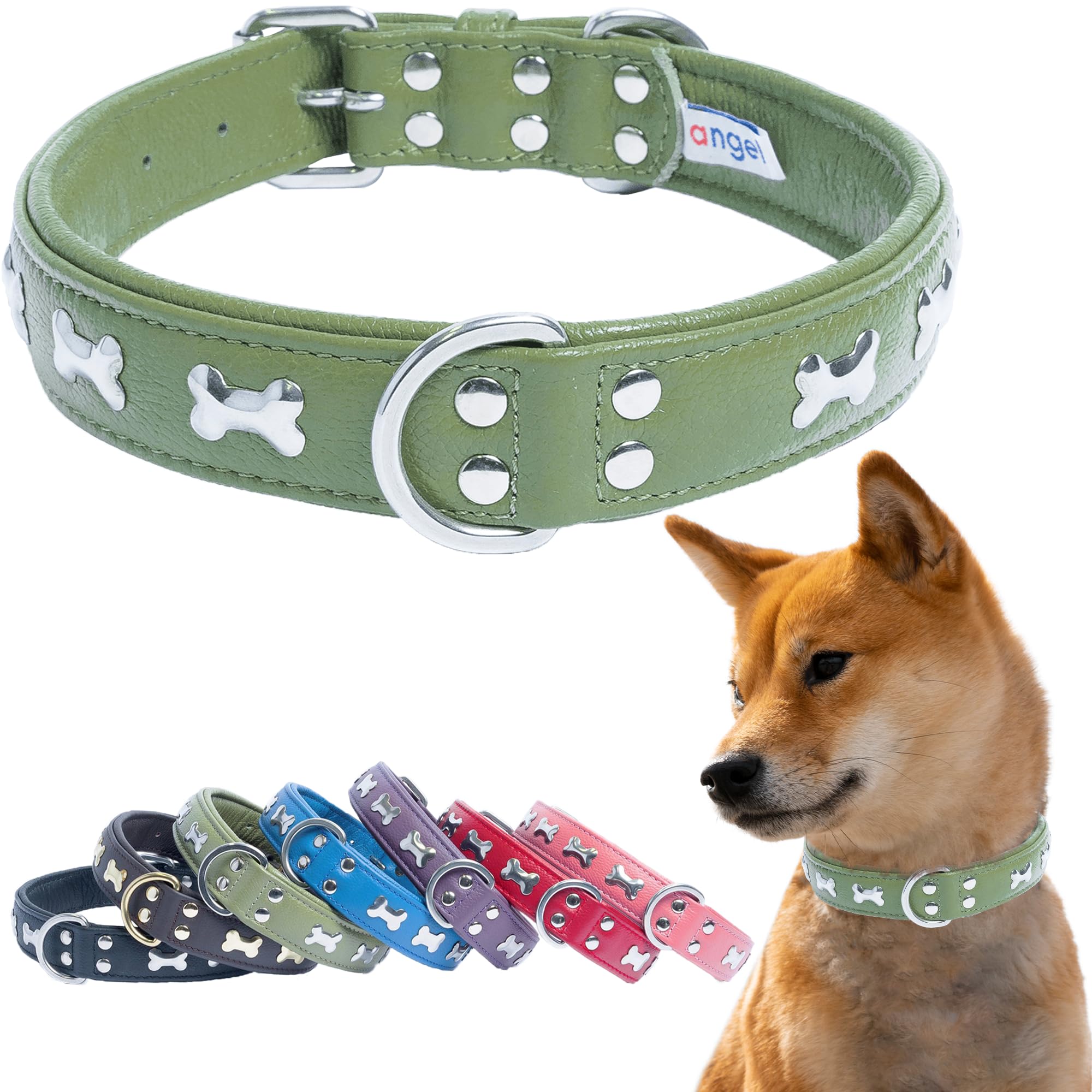 Genuine Leather Studded Dog Collar for Medium to Large Dogs - 24