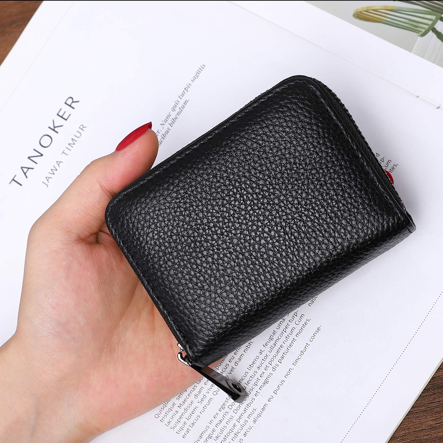 RFID Blocking Leather Credit Card Holder Wallet with Zipper - Genuine Leather Slim Wallet for Women - Perfect for Travel, Shopping & Everyday Use
