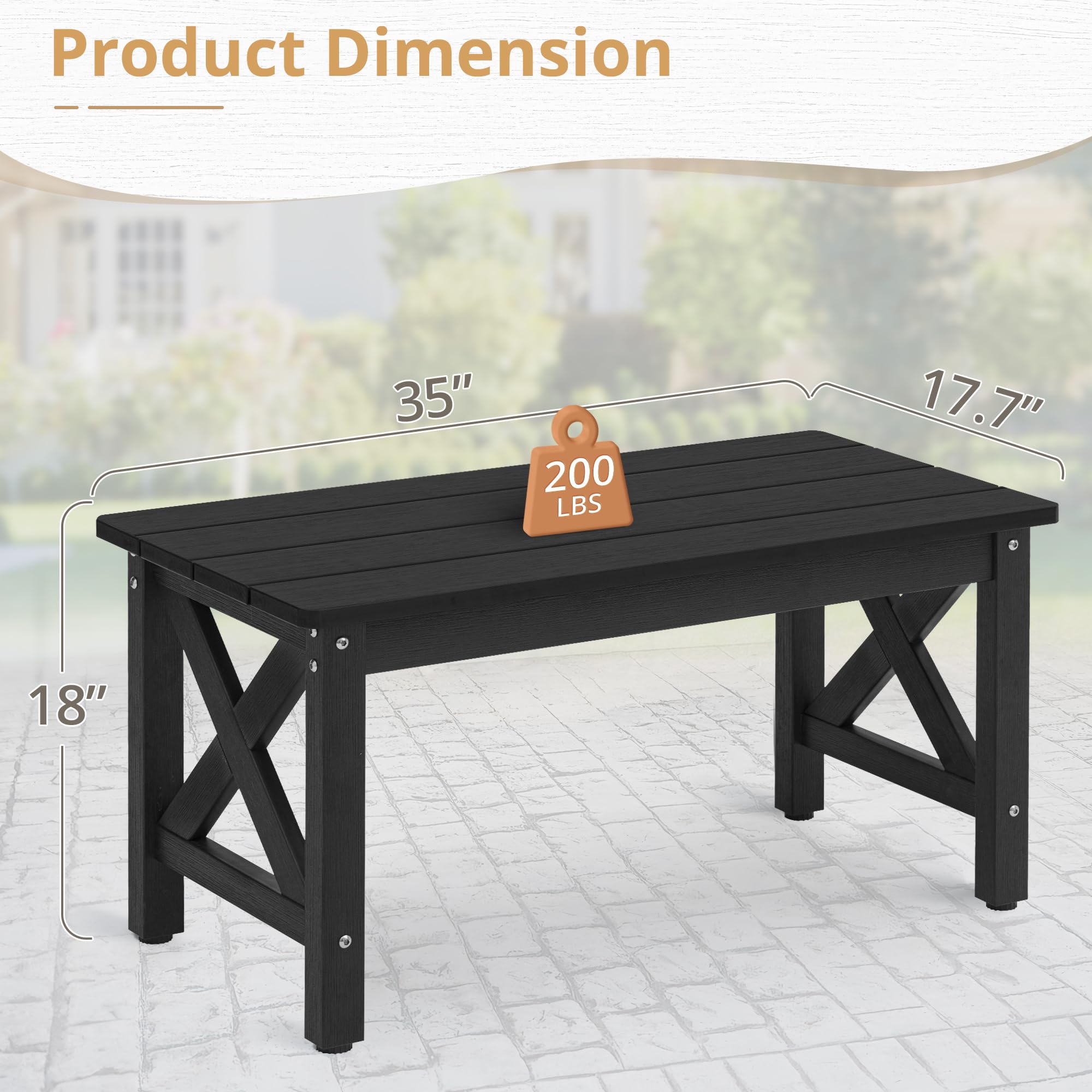 LUE BONA Outdoor Coffee Table for Patio - Rectangle All-Weather HDPS Patio Furniture for Deck, Porch, Lawn - Black | Perfect for Backyard Relaxation & Outdoor Entertaining