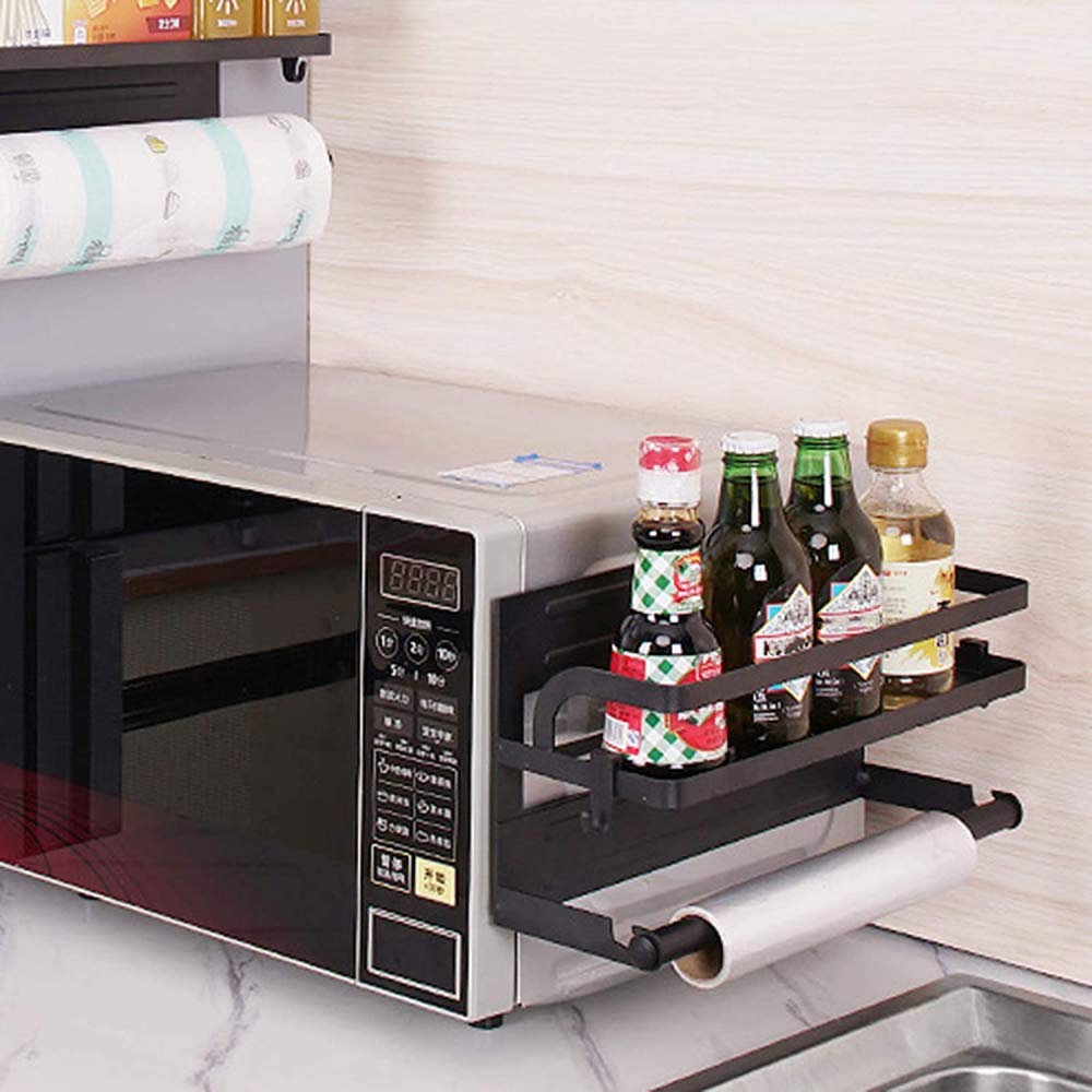 2-Tier Magnetic Fridge Organizer with Spice Rack, Paper Towel Holder & 2 Extra Hooks - Space-Saving Refrigerator Shelf for Kitchen, Pantry & Small Apartment Organization