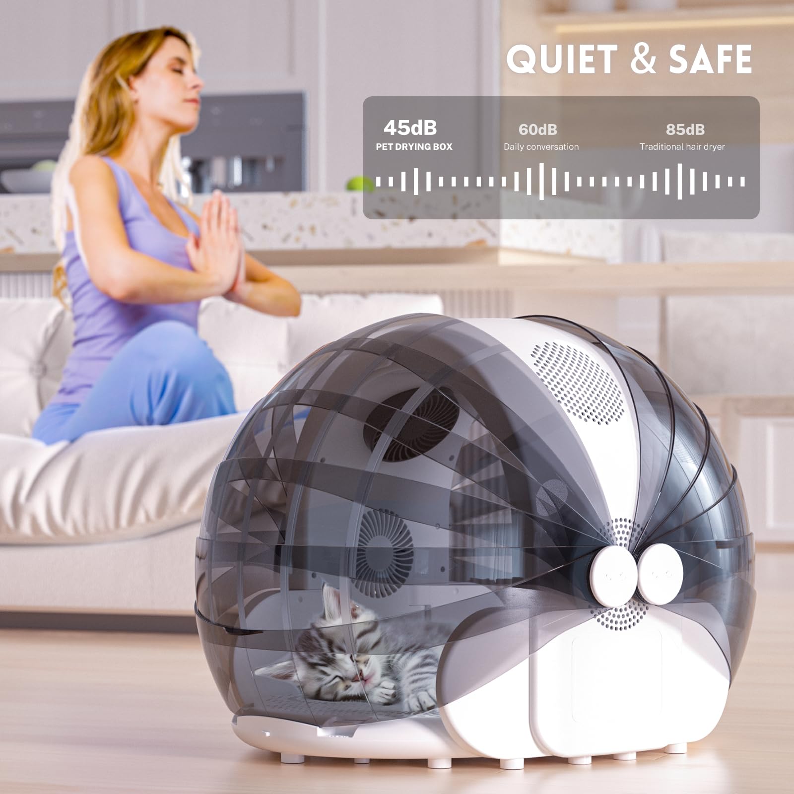 Foldable Automatic Pet Dryer Box for Cats & Small Dogs - Ultra Quiet Hair Dryer with 8 High-Speed Fans, 360° Drying, Temperature Control, 4-Speed Settings & Timer - Perfect for Grooming, Bathing & Quick Drying After Outdoor Adventures