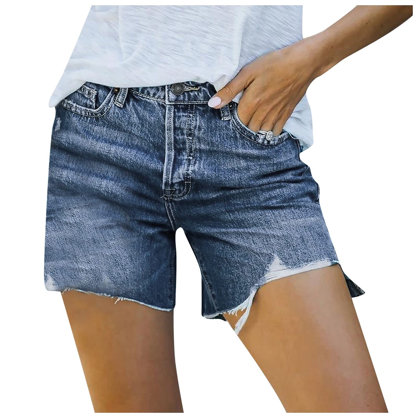 Women's Stretch Denim Shorts with Pockets - High Waist Casual Jeans for Summer - Perfect for Beach, Travel & Everyday Wear