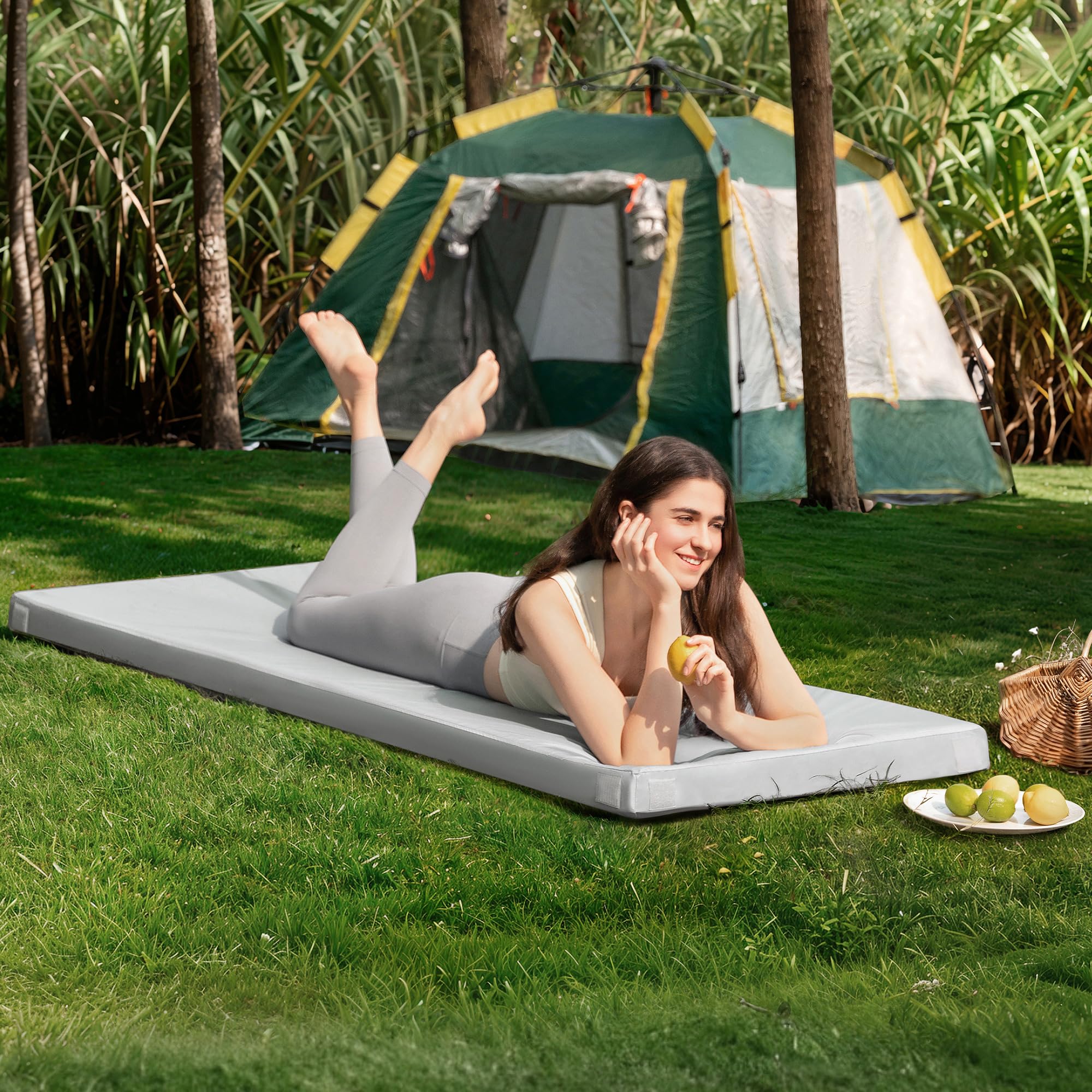 CertiPUR-US Certified Memory Foam Camping Sleeping Pad - Waterproof Roll Up Mattress for Adults, Thick Portable Floor Mat for Tent, Truck Bed & Guest Bed - Includes Travel Storage Bag | Perfect for Backpacking, Road Trips & Outdoor Adventures