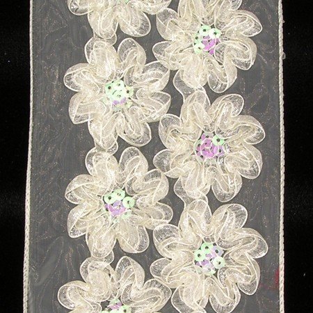Ivory Flower Applique Wired Craft Ribbon 4
