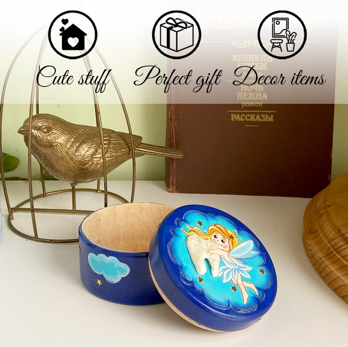 AEVVV Wooden Tooth Fairy Box - 3D Tooth Keepsake Box for Kids, Cute Tooth Fairy Gift for Boys & Girls | Lost Teeth Storage, Milk Teeth Container for Bedtime Rituals & Childhood Memories