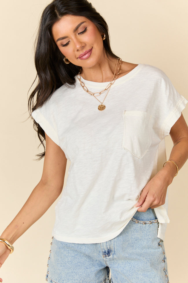 All Washed Up Ivory Knit Pocket Tee - Soft Cotton Casual T-Shirt for Men & Women | Perfect for Everyday Wear, Weekend Outfits and Layering