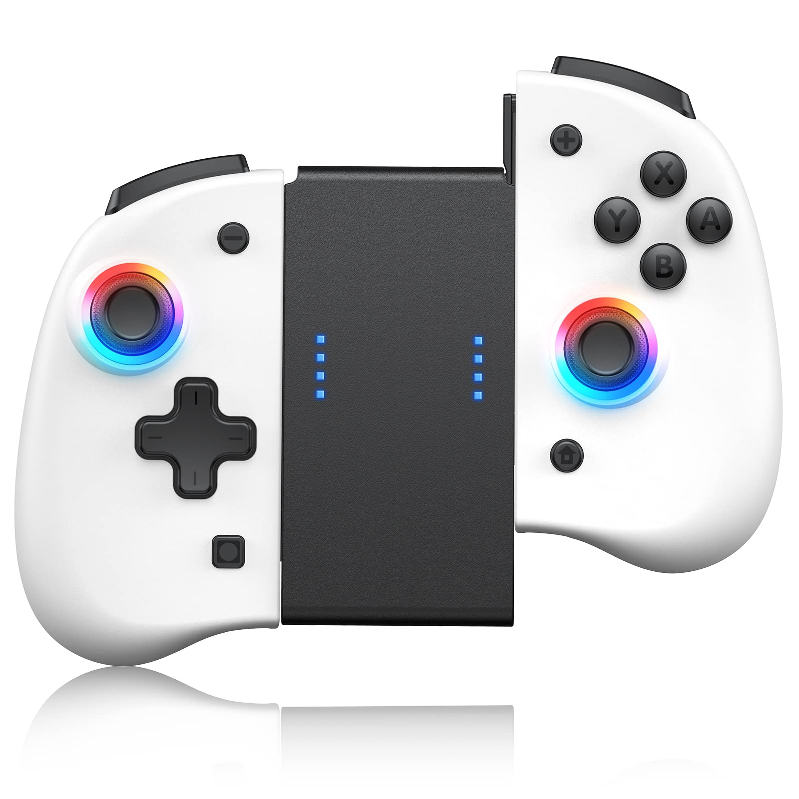 ECHTPower LED Joy Con for Nintendo Switch & Switch OLED - Wireless Joycon Controller with 8-Color Adjustable Light, Wake-up, Macro, Turbo, Vibration & Motion Controls - Left/Right Joy Pad (White) - Perfect for Gaming, Party Play & Multiplayer Battles