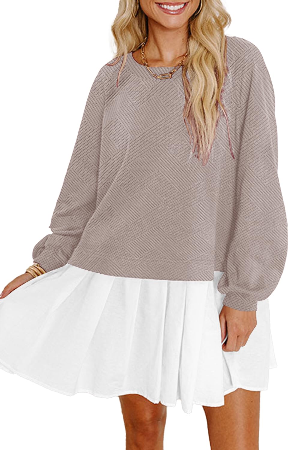 Trendy Women's Crew Neck Sweatshirt Dress 2025 - Long Sleeve Pullover Tops & Casual Flowy Patchwork Mini Dresses for Fall | Perfect for Coffee Dates, Weekend Outings and Layered Autumn Looks