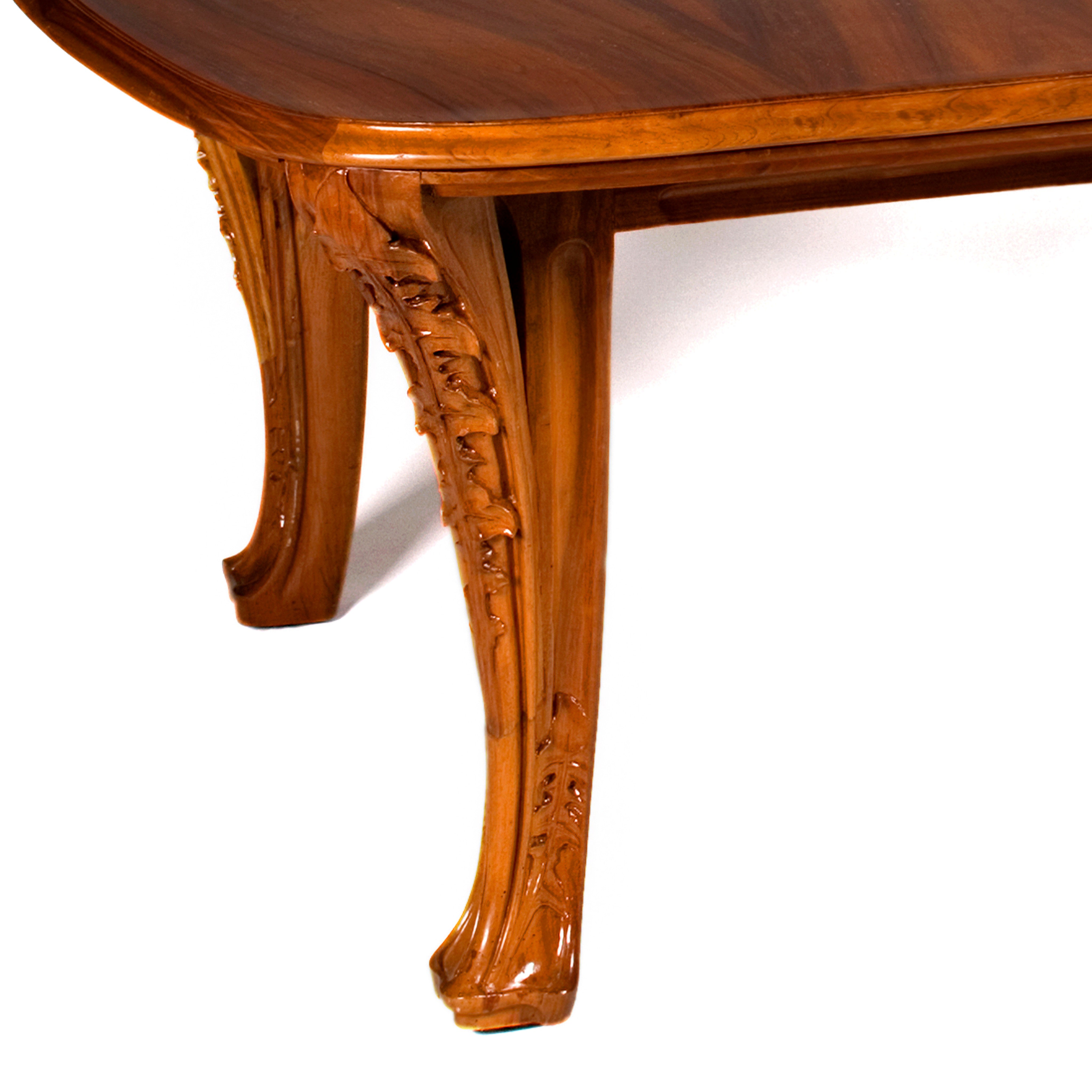 Louis Majorelle Chicorée Walnut and Oak Dining Table Set - Elegant 6-Piece French Art Nouveau Dining Room Furniture for Home & Entertaining