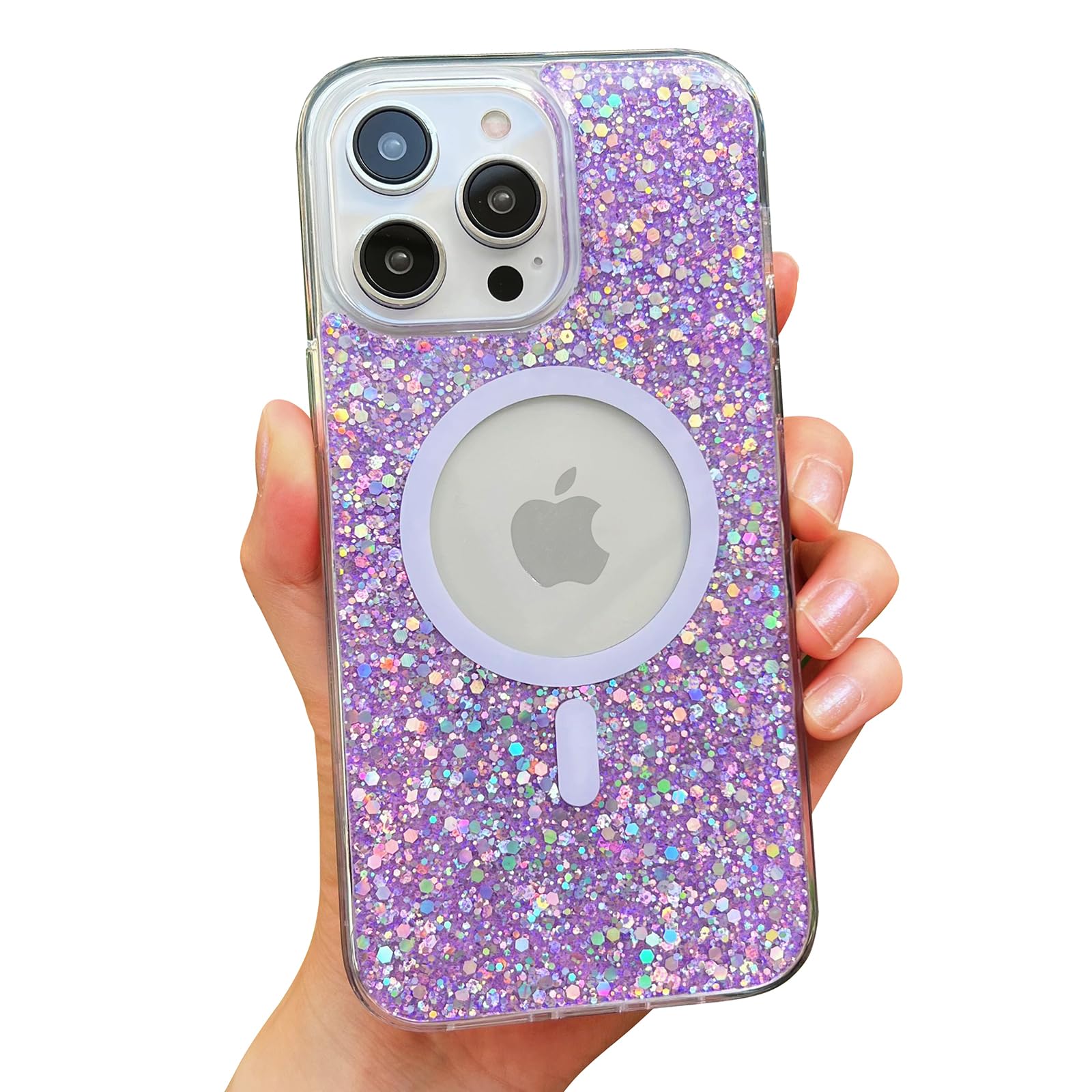 Sparkly Purple Glitter Magnetic Case for iPhone 14 Pro Max (6.7