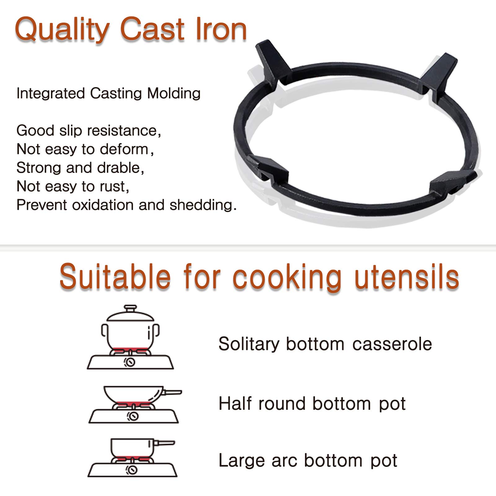 BESSEEK 6.75 Inch Non-Stick Cast Iron Wok Ring - Black Gas Stove Support Ring for Stir Frying, Deep Frying & Asian Cooking - Perfect for Woks on Gas Stovetops