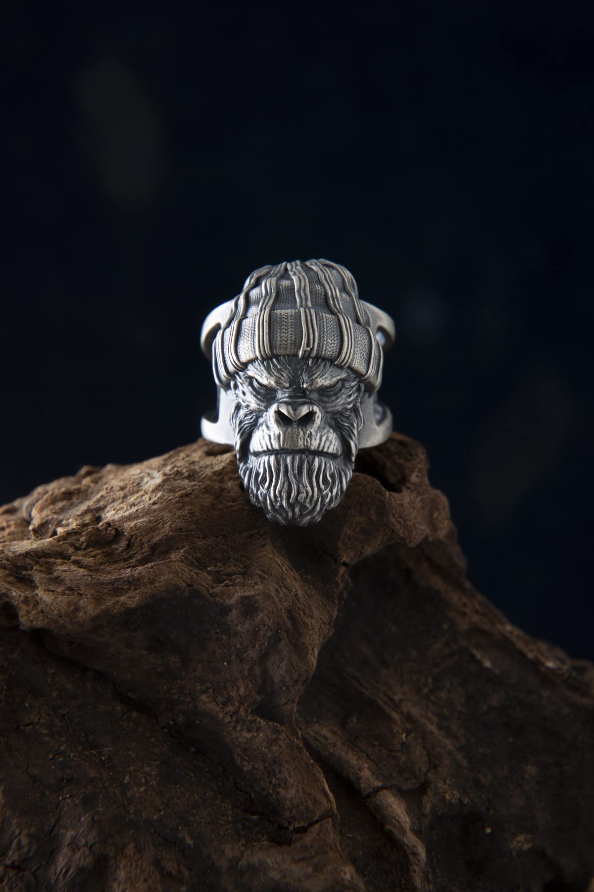 925 Sterling Silver Monkey Ring for Men - Animal Jewelry, Gorilla & King Kong Ape Ring - Black Rhodium Plated Halloween Gift for Him (Size 10.5) - Perfect for Birthday, Anniversary & Cosplay Costume Accessories