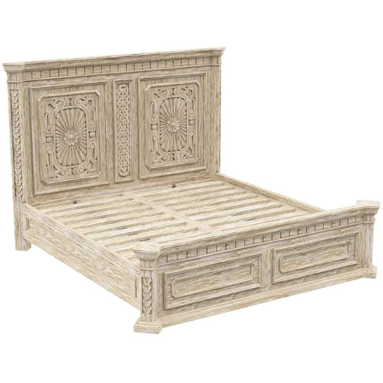 French Provincial Solid Wood Bed - Rustic White Wash Finish - King Size 108