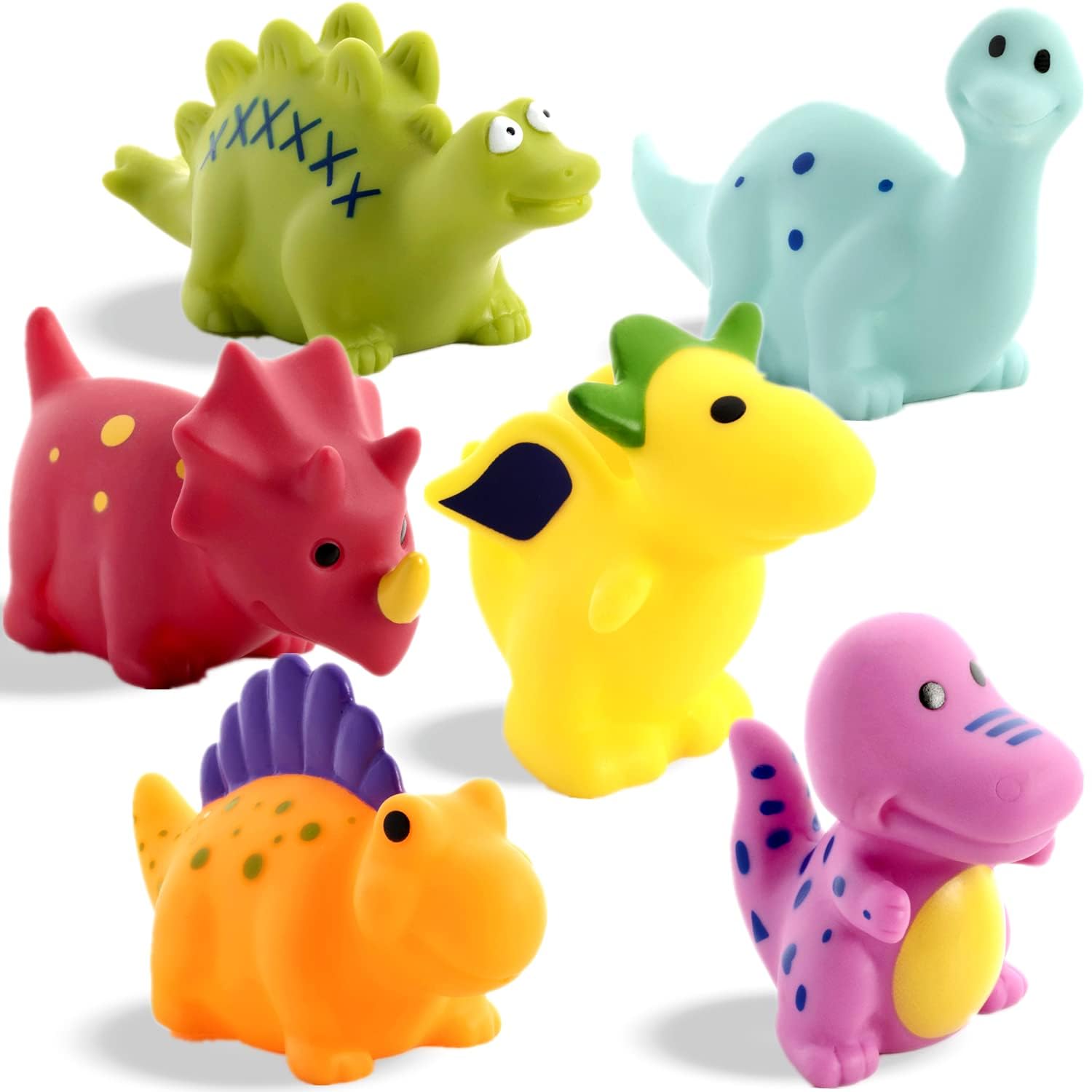 No Hole Bath Toys for Babies 6-12 Months & Toddlers 1-3 Years - Dinosaur Bathtub Toy Set (6 Pcs with Mesh Storage Bag) | Safe Water Play for Infants, Fun Bath Time Gifts for Kids