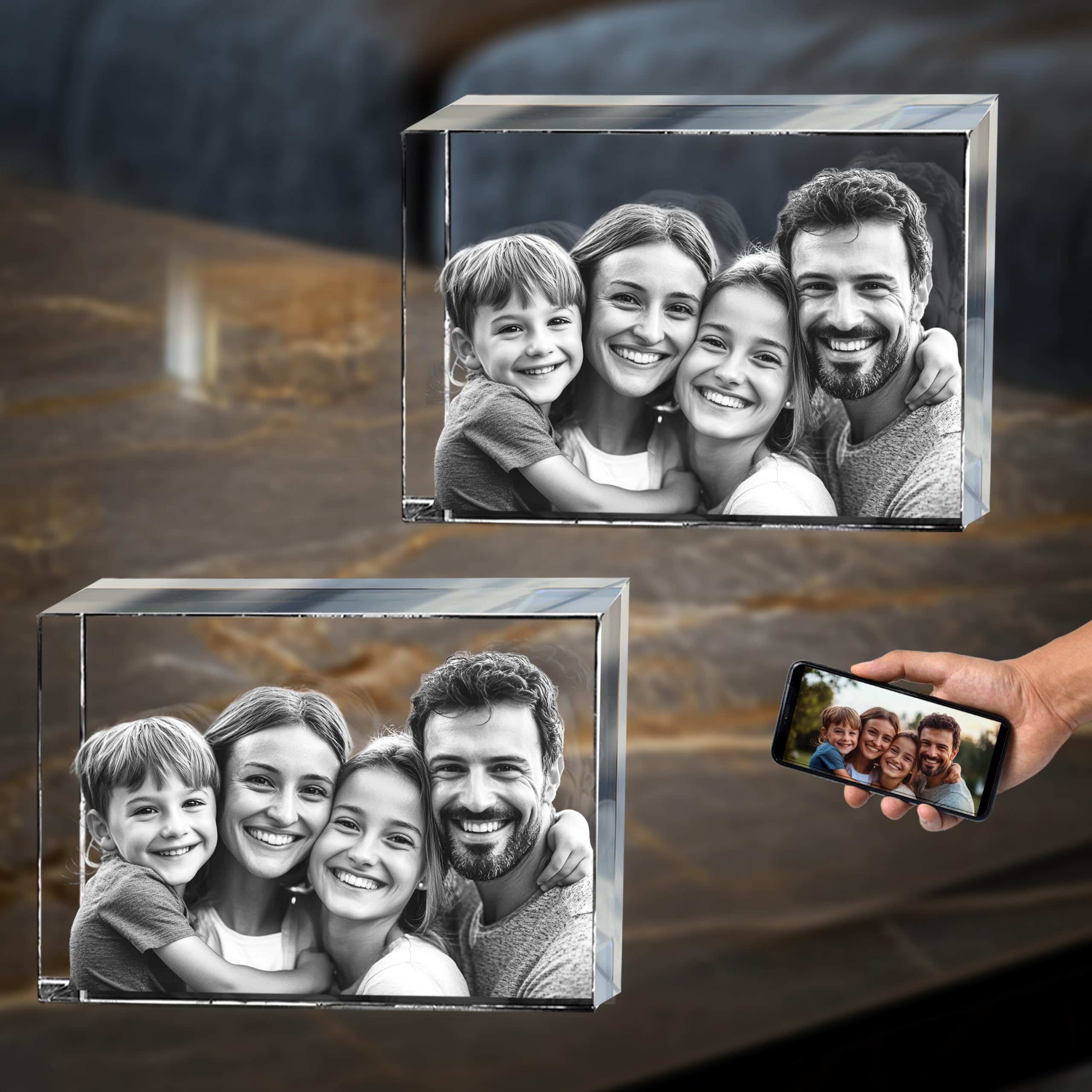 2 Pcs Personalized 3D Crystal Photo Gift for Mom, Women & Wife - Custom Laser Etched Glass Keepsake for Mother's Day, Birthday, Anniversary & Wedding | Perfect Home Decor & Sentimental Present