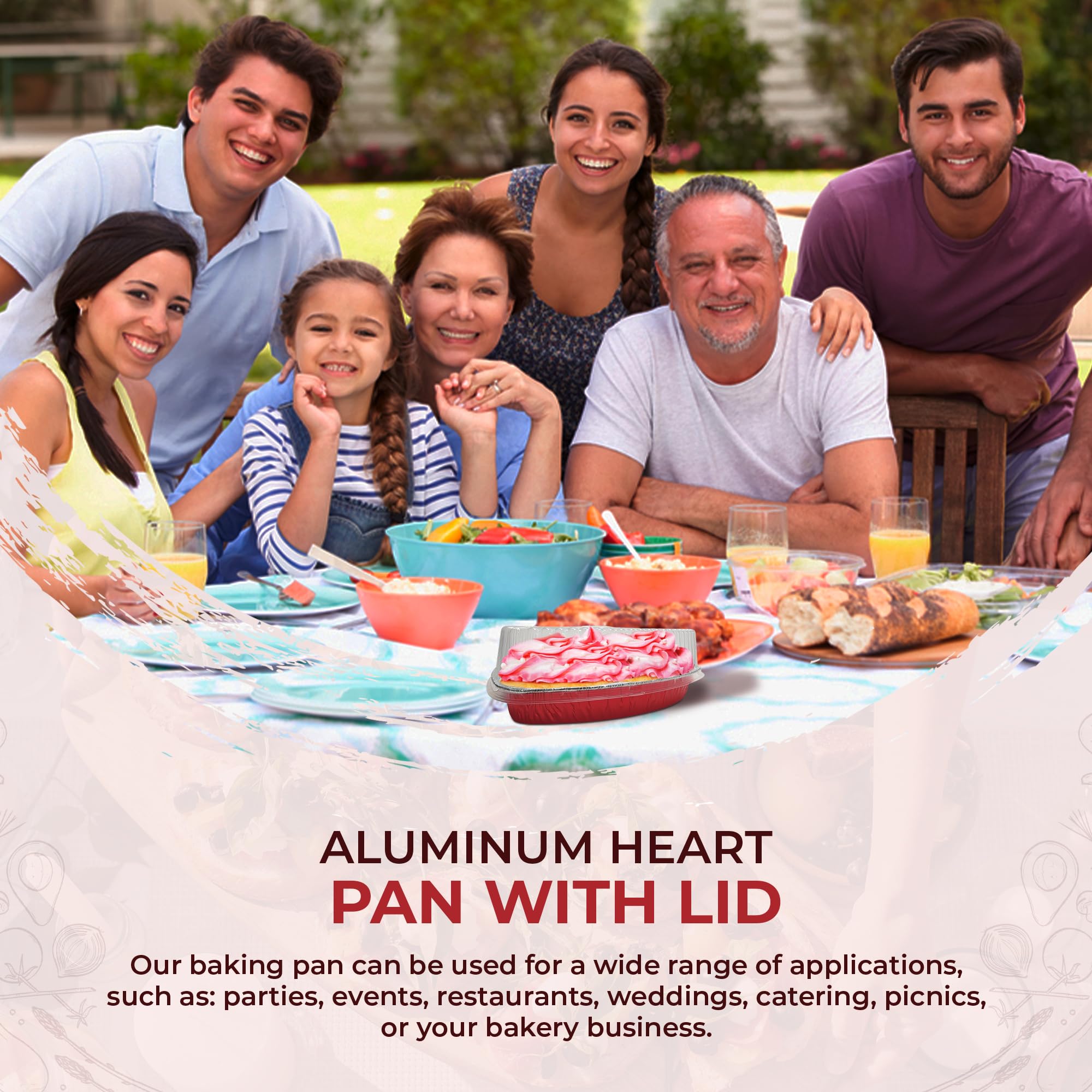 KitchenDance 8 Inch Disposable Heart Shaped Aluminum Pans with Lids - Perfect for Baking Cakes, Chocolates, Desserts & Food Storage - Leakproof Heart Cake Pans for Valentine's Day, Birthdays, Parties & Gifts (Pack of 339)