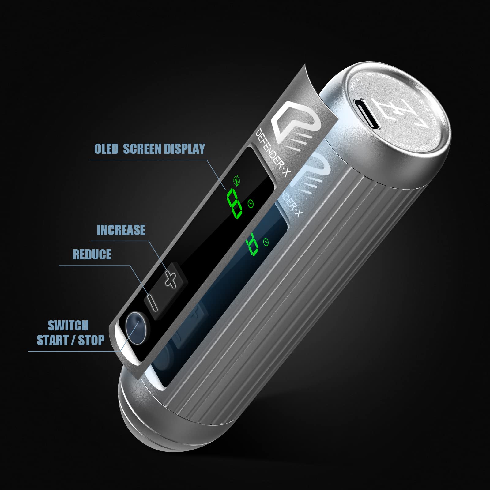 EZ Wireless Tattoo Machine 4.0mm - Professional One-Handed Rotary Tattoo Pen with 2000mAh Battery for Cartridge Needles - Perfect for Tattoo Artists & Beginners (Defender X Silver) | Ideal for Fine Line Work, Shading & Detailed Tattoo Designs