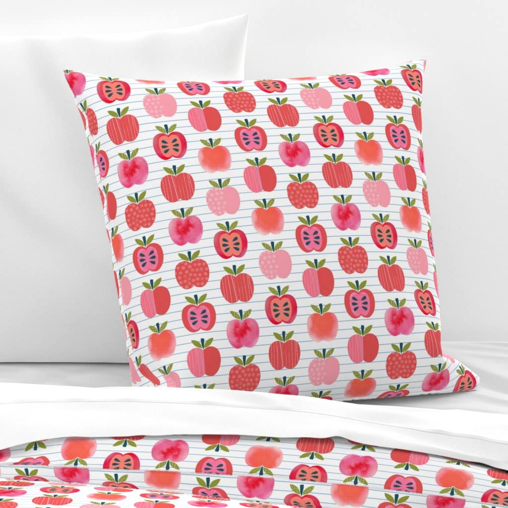 Custom Cotton Sateen Euro Sham Pillowcase - Pink Lady Notebook Stripe Fruit Watercolor Print | Back to School, Autumn Decor, Teacher Gift, Kitchen & Bedroom Decoration