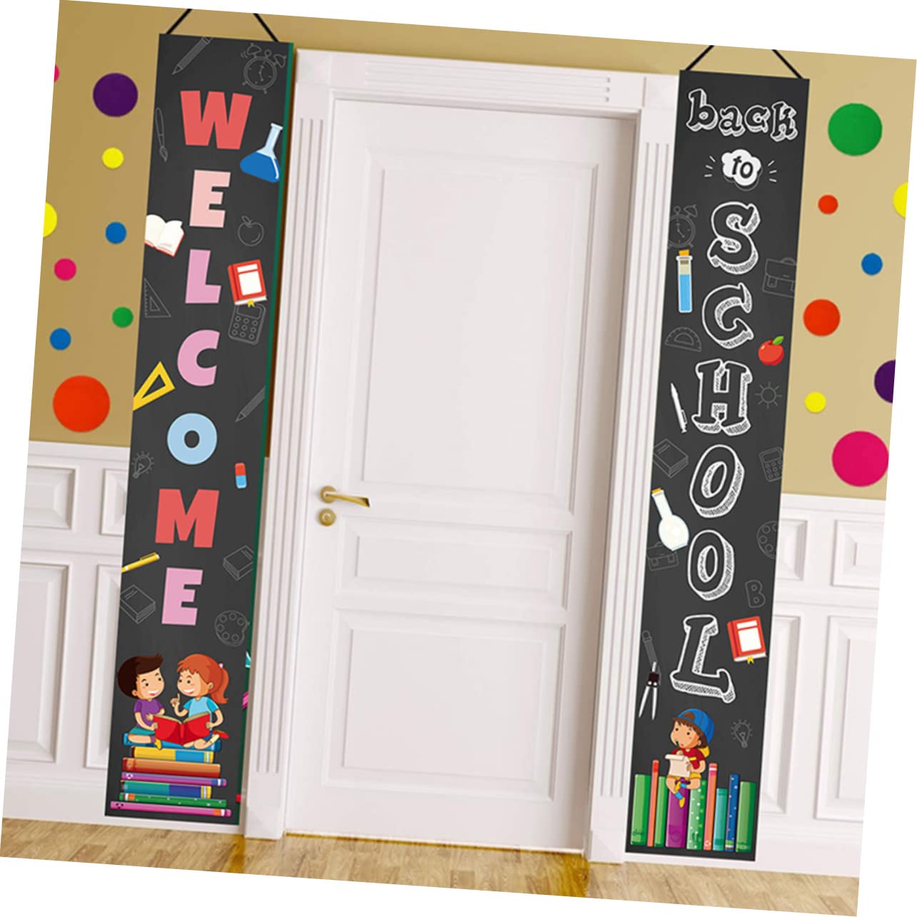 PRETYZOOM 1 Pair Curtain Emblems Decor - Elegant Office & School Banner Couplet Stickers for Classroom, Dorm, and Home Decor - Perfect for Back to School Season and Campus Events