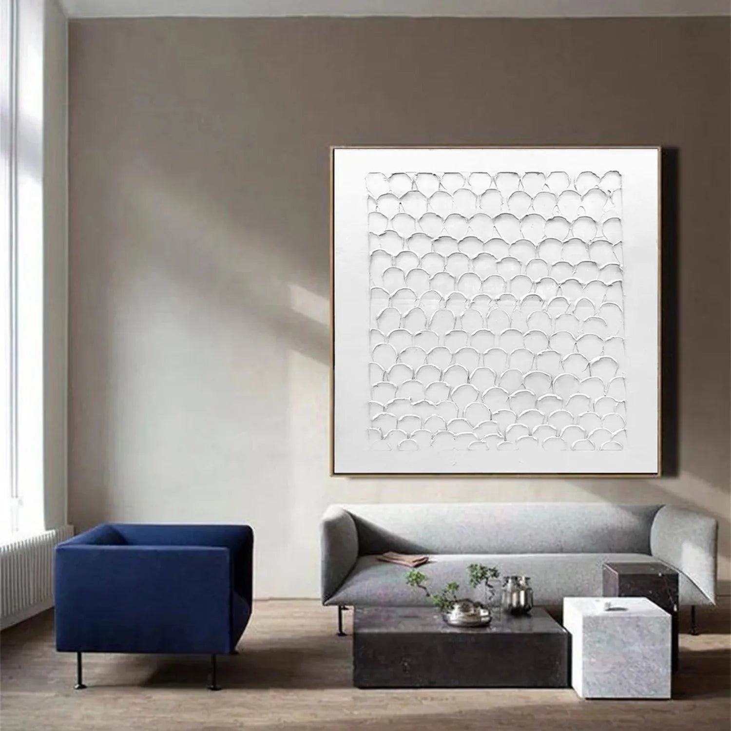 White Minimalist Textured Painting Canvas - Modern Abstract Wall Art for Home & Office Decor #MM275 | Perfect for Living Room, Bedroom & Studio Decorations