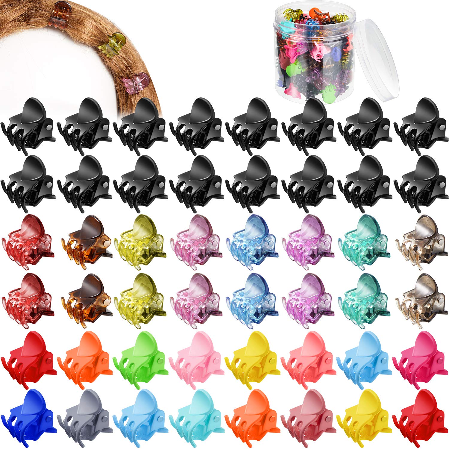 WILLBOND 100-Piece Mini Hair Claw Clips - Colorful Plastic Hair Clamps for Women, No-Slip Grip, Small Hair Accessories for Styling - Includes Storage Box (Mixed Colors) - Perfect for Travel, Work & Everyday Hairstyles