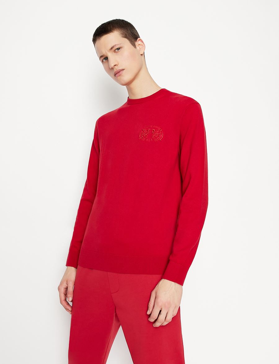 ARMANI EXCHANGE Men's Red Crew Neck Sweatshirt | Casual Pullover Hoodie for Everyday Wear & Street Style Fashion
