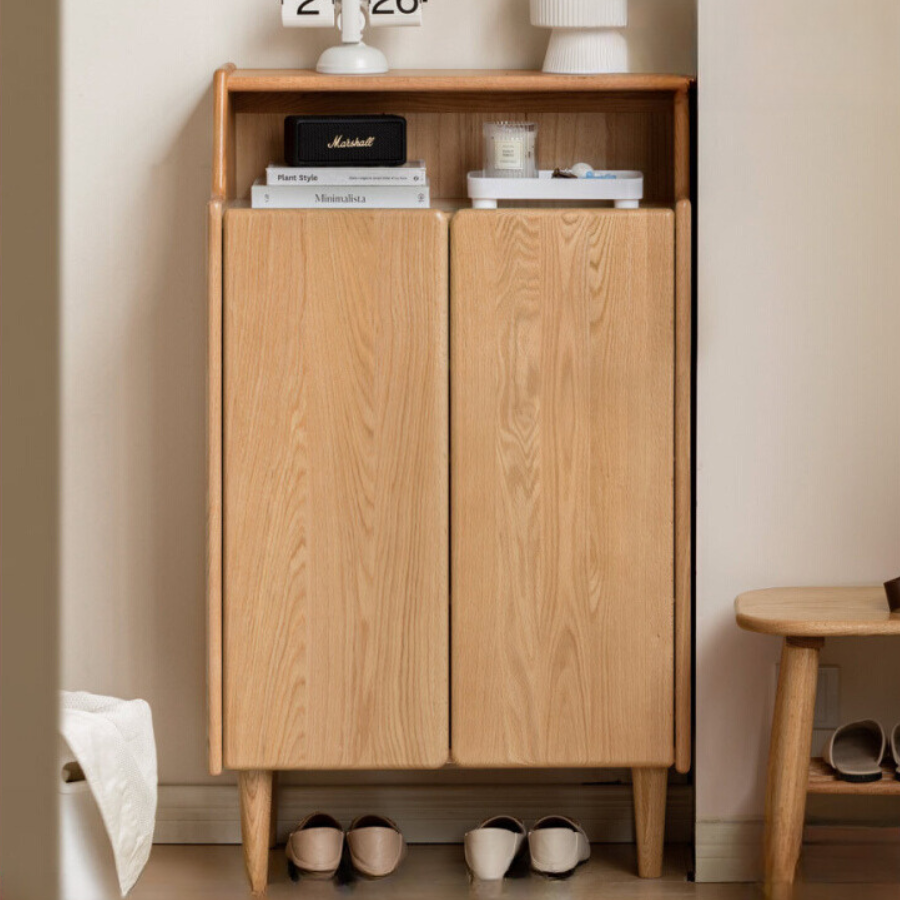 Solid Oak Wood Shoe Storage Cabinet - Organize Entryway & Closet - Perfect for Home, Apartment, and Office Organization