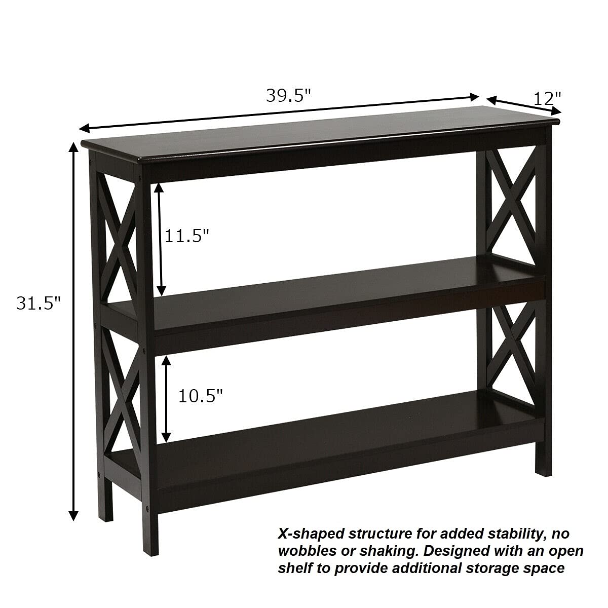3-Tier Entryway Console Table with Bookshelf - Multi-Functional Hallway Accent Table for TV Stand, Sofa Side Table, Plant Display, Books & Decor - Perfect for Organizing Keys, Remotes, Phone Chargers - Ideal for Living Room, Bedroom & Entryway Organization