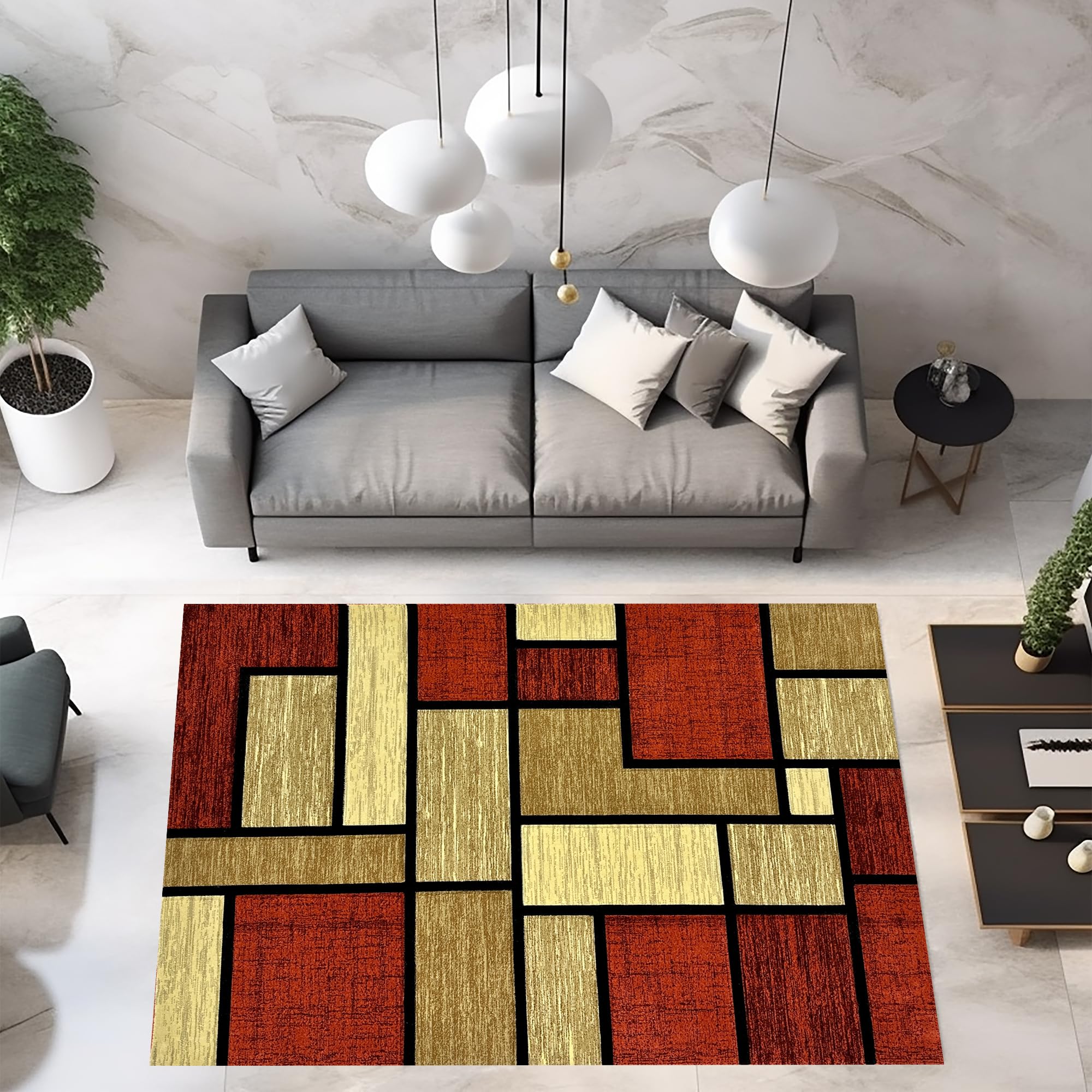 6ft Round Abstract Modern Contemporary Area Rug - Premium Thick Colorful Carpet for Living Room, Bedroom, or Office - 3995 Orange Terracotta Design - Soft & Durable Floor Decor