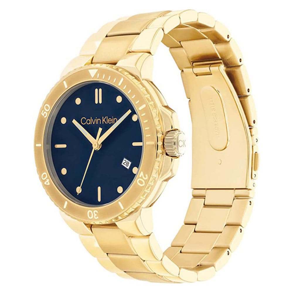 Calvin Klein Men's Blue Dial Gold Stainless Steel Watch 25200204 - Stylish Dress Watch for Business & Formal Occasions