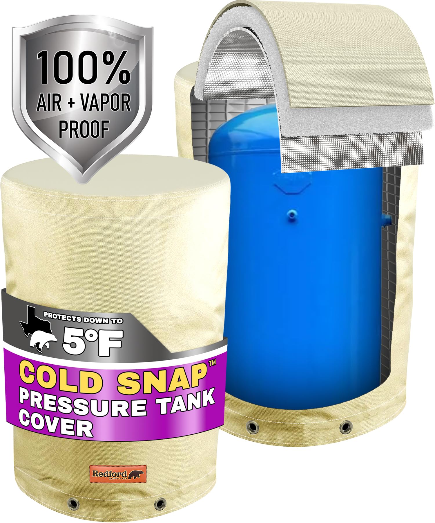 Redford Supply Co. Cold Snap (5°F) Round Water Pressure Tank Cover - Weatherproof & Insulated Winter Freeze Protection for Well Pumps - 26