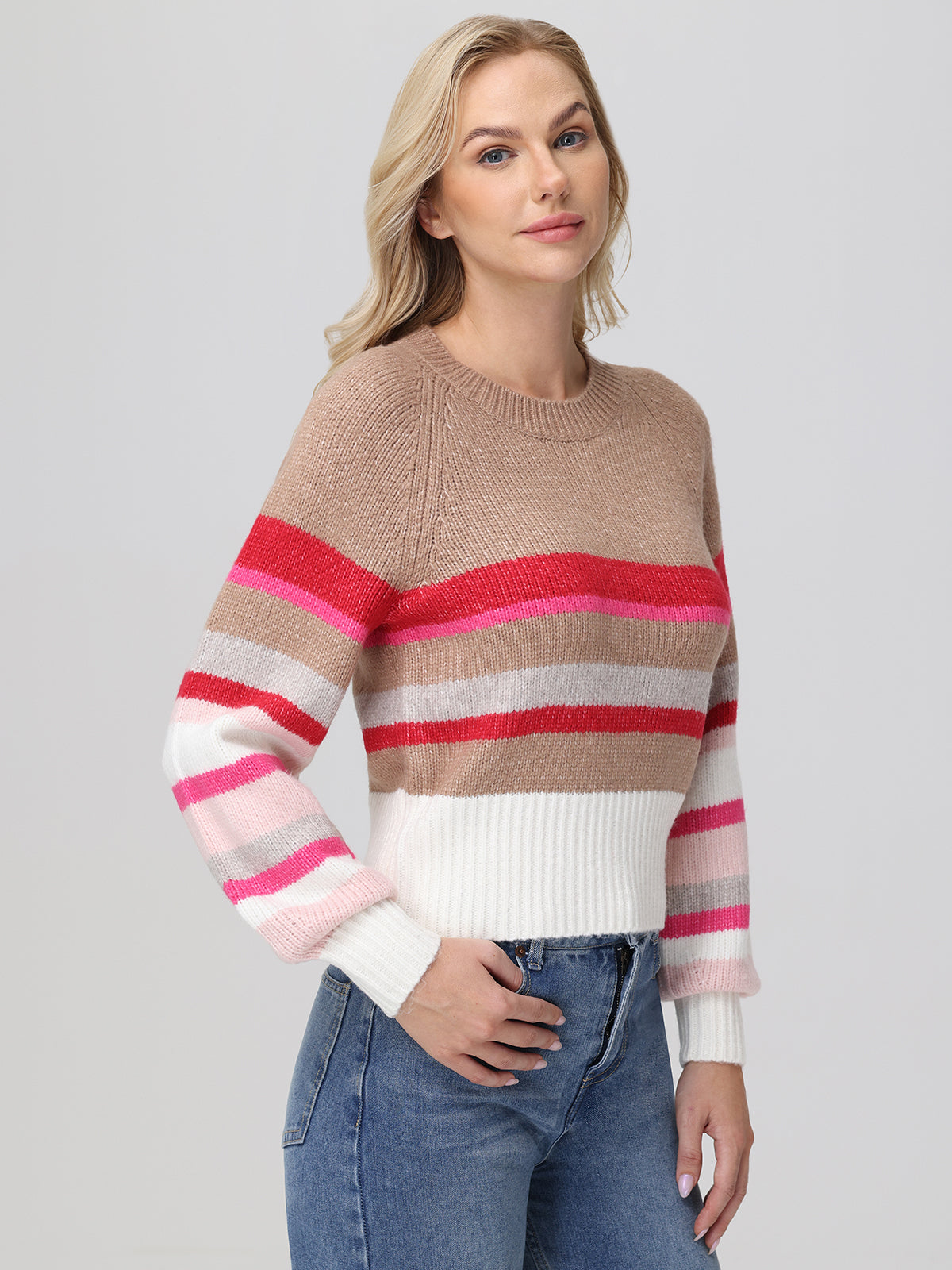Georgia Stripe Raglan Sweater - Women's Casual Long Sleeve Pullover for Fall & Winter | Perfect for Office, Travel & Cozy Weekends