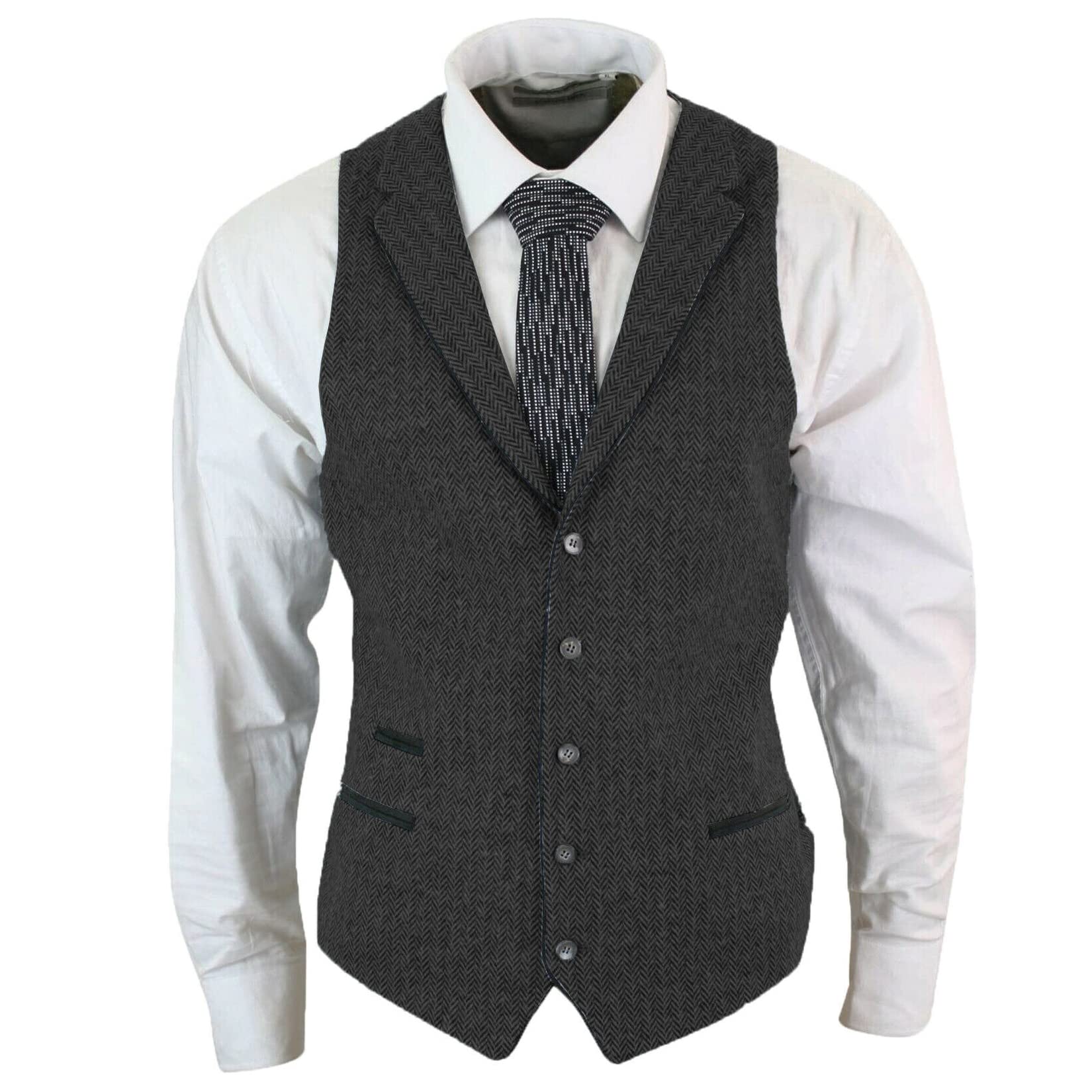 Men's Wool Herringbone Vest - Retro Steampunk Waistcoat with Lapel, Sleeveless Thermal Jacket for Winter, Cosplay & Vintage Fashion Outfits