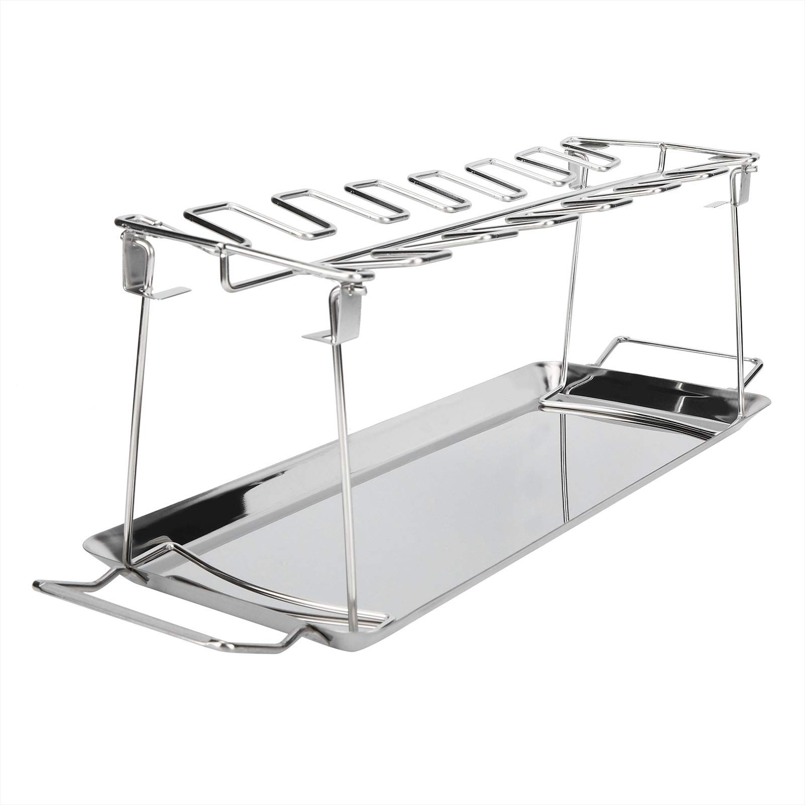 Premium Stainless Steel Chicken Leg Wing Grill Rack - Vertical Roaster Stand Kit with Drip Pan (18.1x5.7in) - Perfect for BBQ, Baking & Roasting Chicken Drumsticks in Oven - Ideal for Backyard Grilling, Camping & Outdoor Cooking