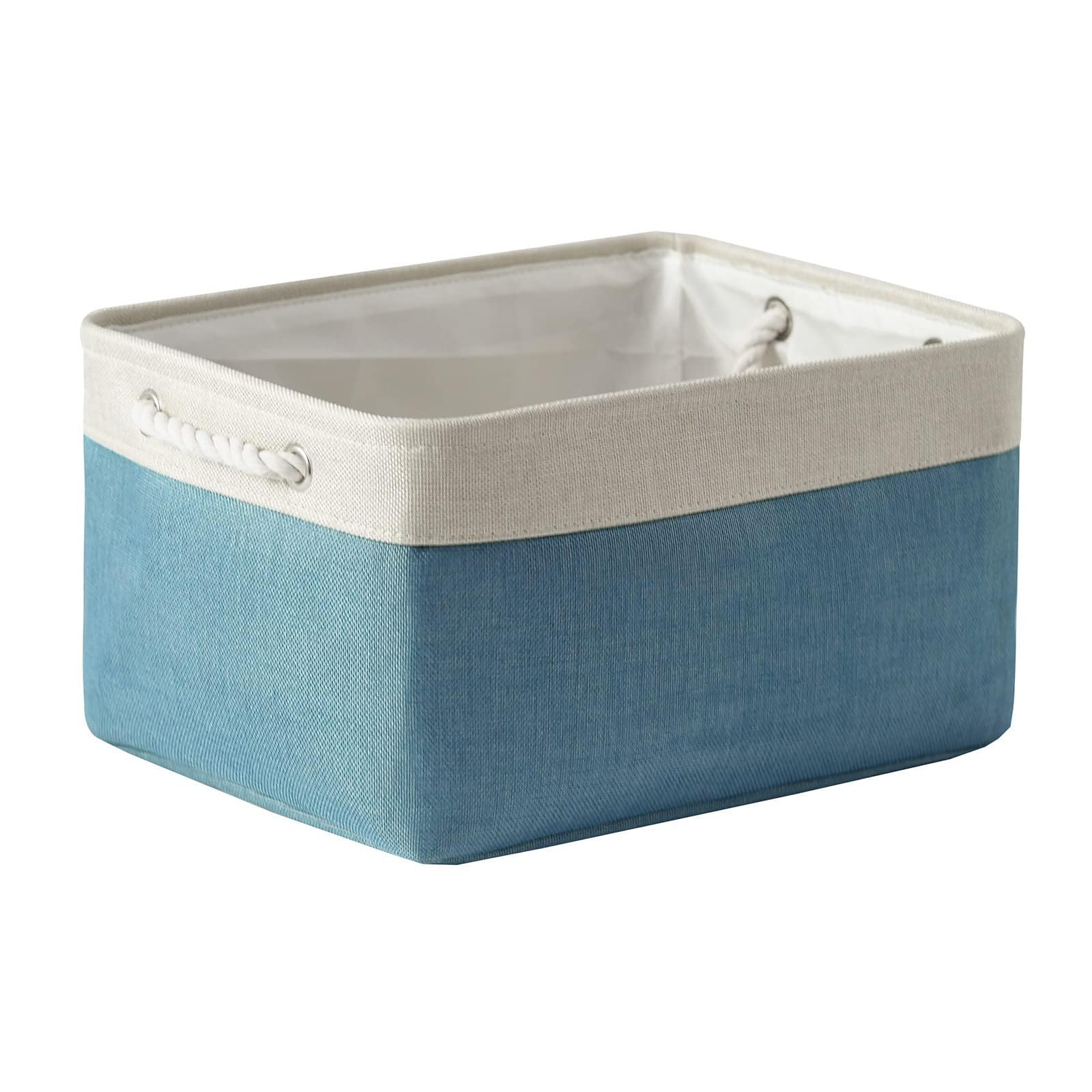 Premium Fabric Storage Bin with Handles - Foldable Cloth Storage Basket for Home Organization, Shelf Bin with Removable Cover - Perfect for Living Room, Bedroom, Closet & Nursery (White & Green, Large 15.7