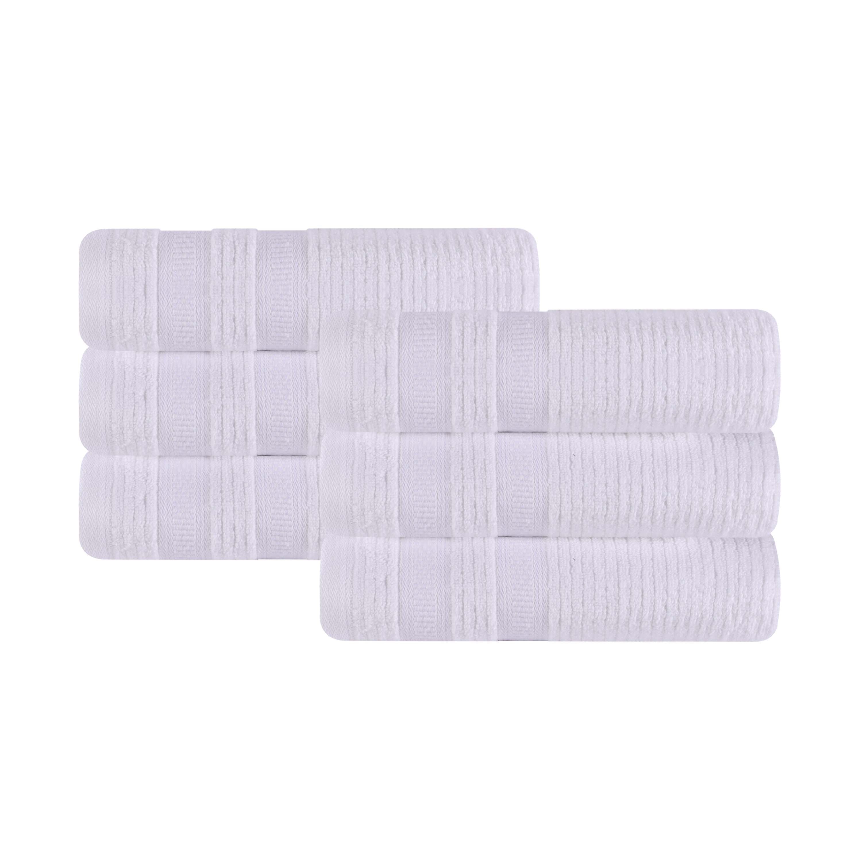 Premium 6-Pack Zero Twist Cotton Ribbed Geometric Border Plush Hand Towels - Ultra Soft & Absorbent for Bathroom, Kitchen, and Guest Use
