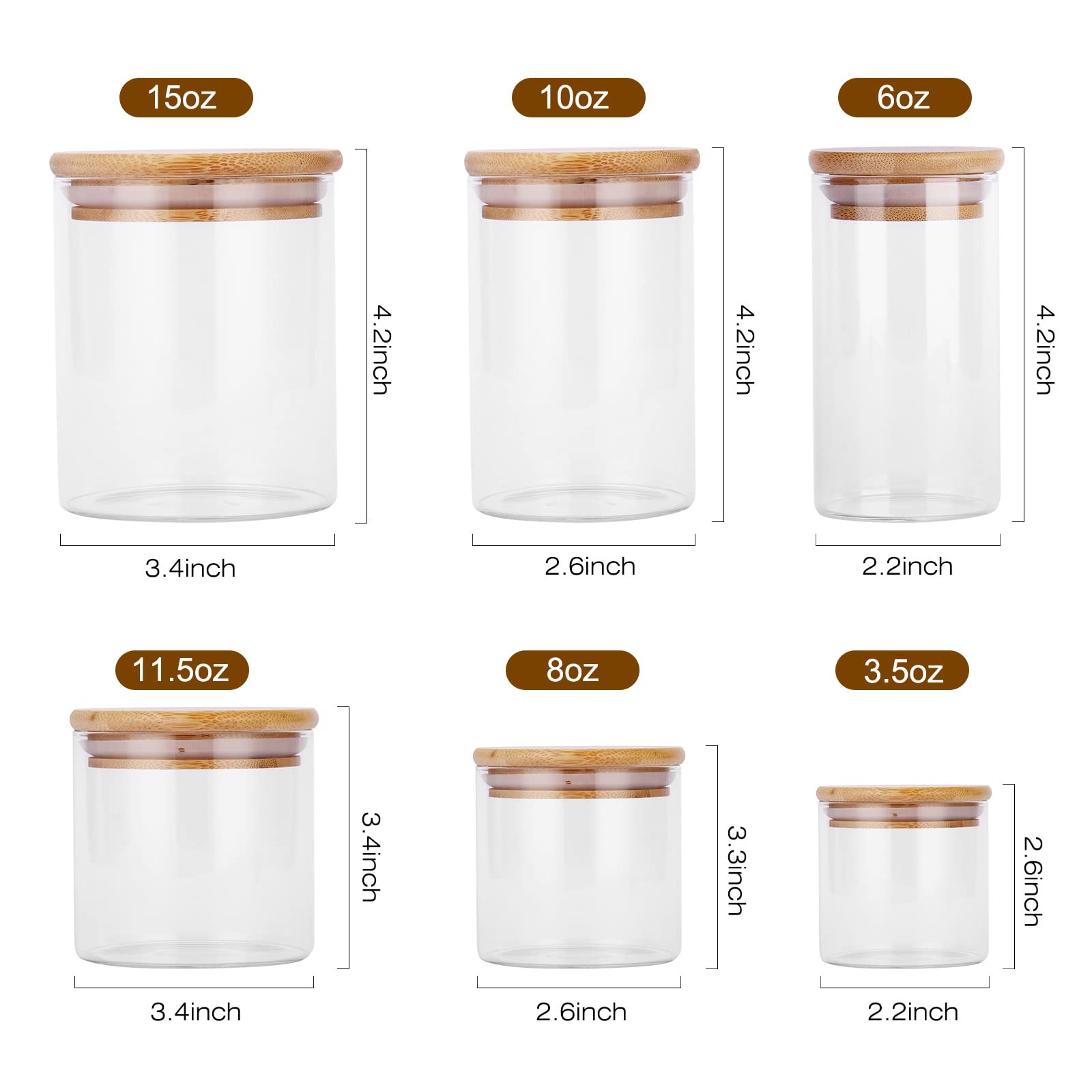 Eco-Friendly Glass Food Storage Containers with Bamboo Lids - 10 oz Airtight Clear Jars for Cereal, Candy, Nuts, Oatmeal, Tea & Coffee | Free Custom Engraving | Perfect for Kitchen Pantry Organization & Bulk Food Storage