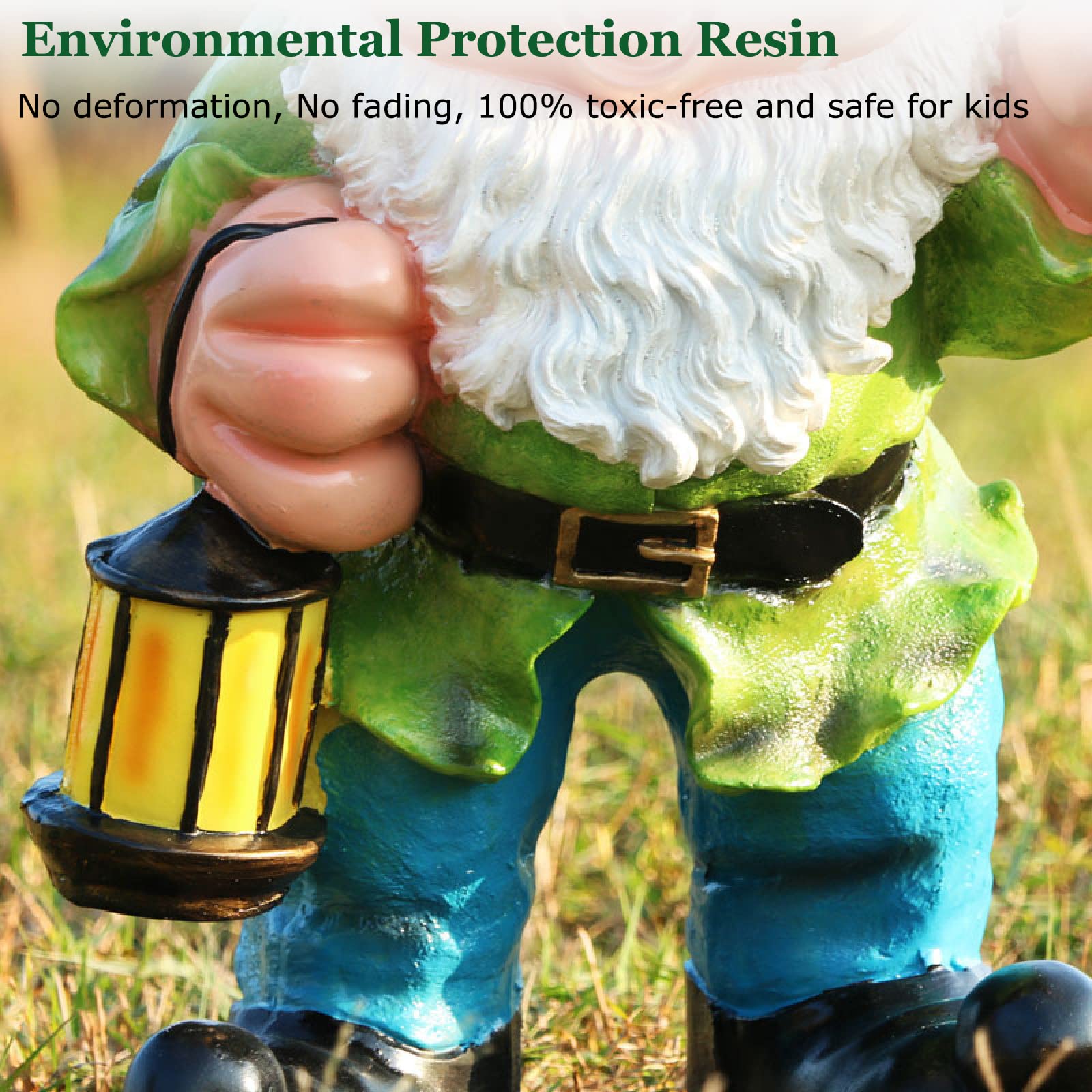Large 24-Inch Outdoor Garden Gnome Statue with Green Hat - Funny Big Beard Dwarf Figurine, Weatherproof Resin Farm & Christmas Decoration for Lawn, Yard & Patio Decor