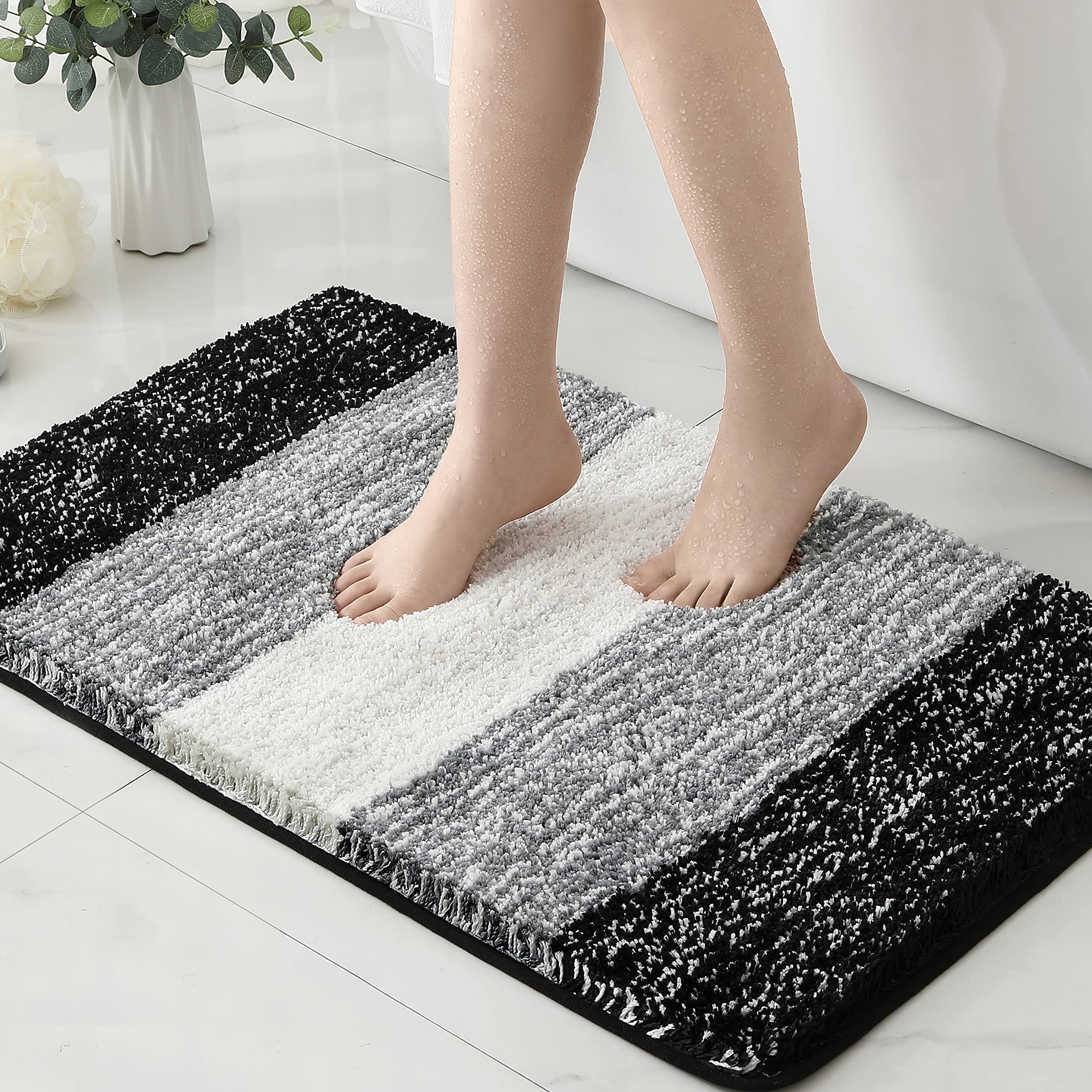 BlissJolly Non-Slip Bathroom Rug - Quick-Drying Microfiber Shower Mat for Bathroom, Toilet, Bathtub & Jacuzzi - Soft Absorbent Bath Mat & Floor Rug - Machine Washable - 17x24 Inches, Black - Perfect for Wet Floors, Bathroom Safety & Home Decor