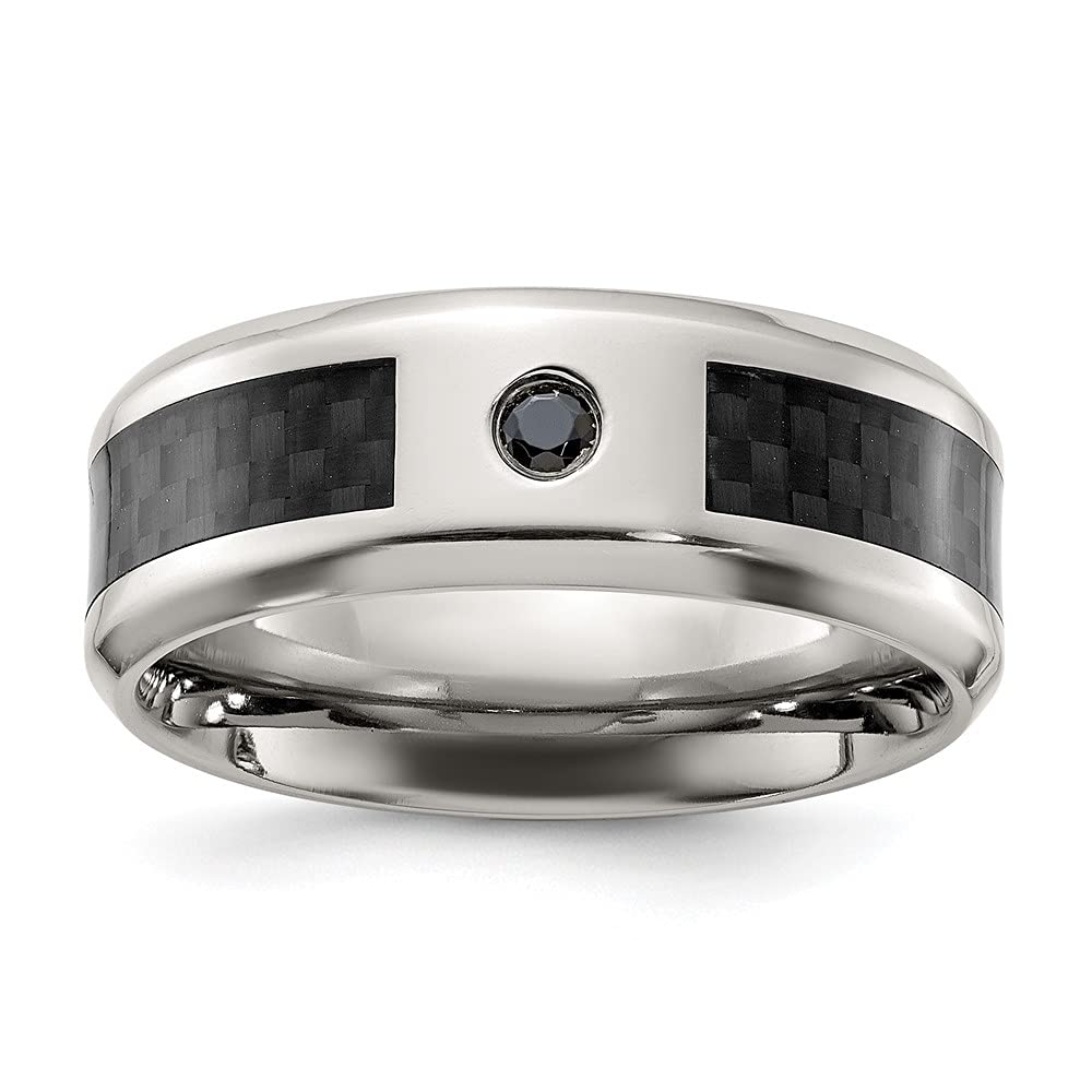 Elegant Titanium Wedding Band for Women - Black Carbon Fiber Inlay with Cubic Zirconia Stones, 8mm Wide (Sizes 7-13) | Perfect Anniversary Gift, Engagement Ring Alternative & Everyday Fashion Jewelry